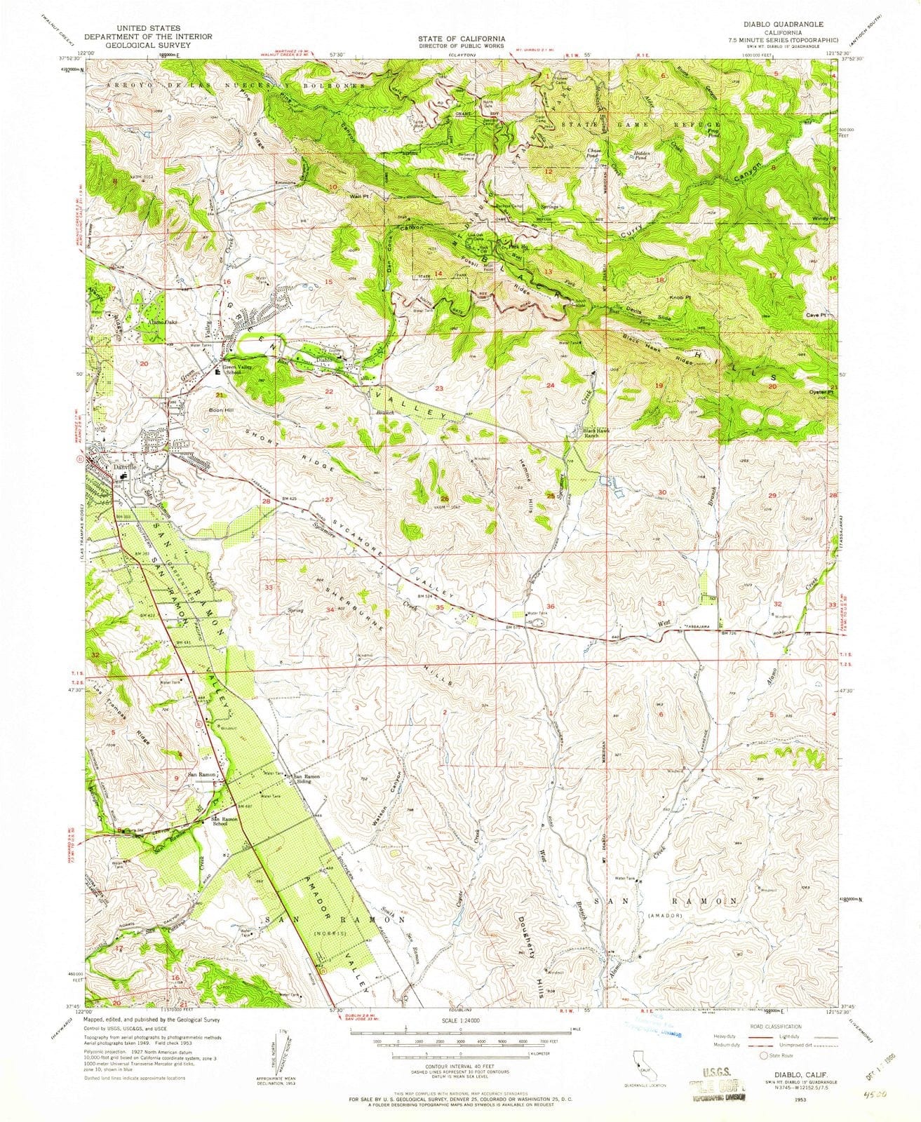 1953 Diablo, CA - California - USGS Topographic Map