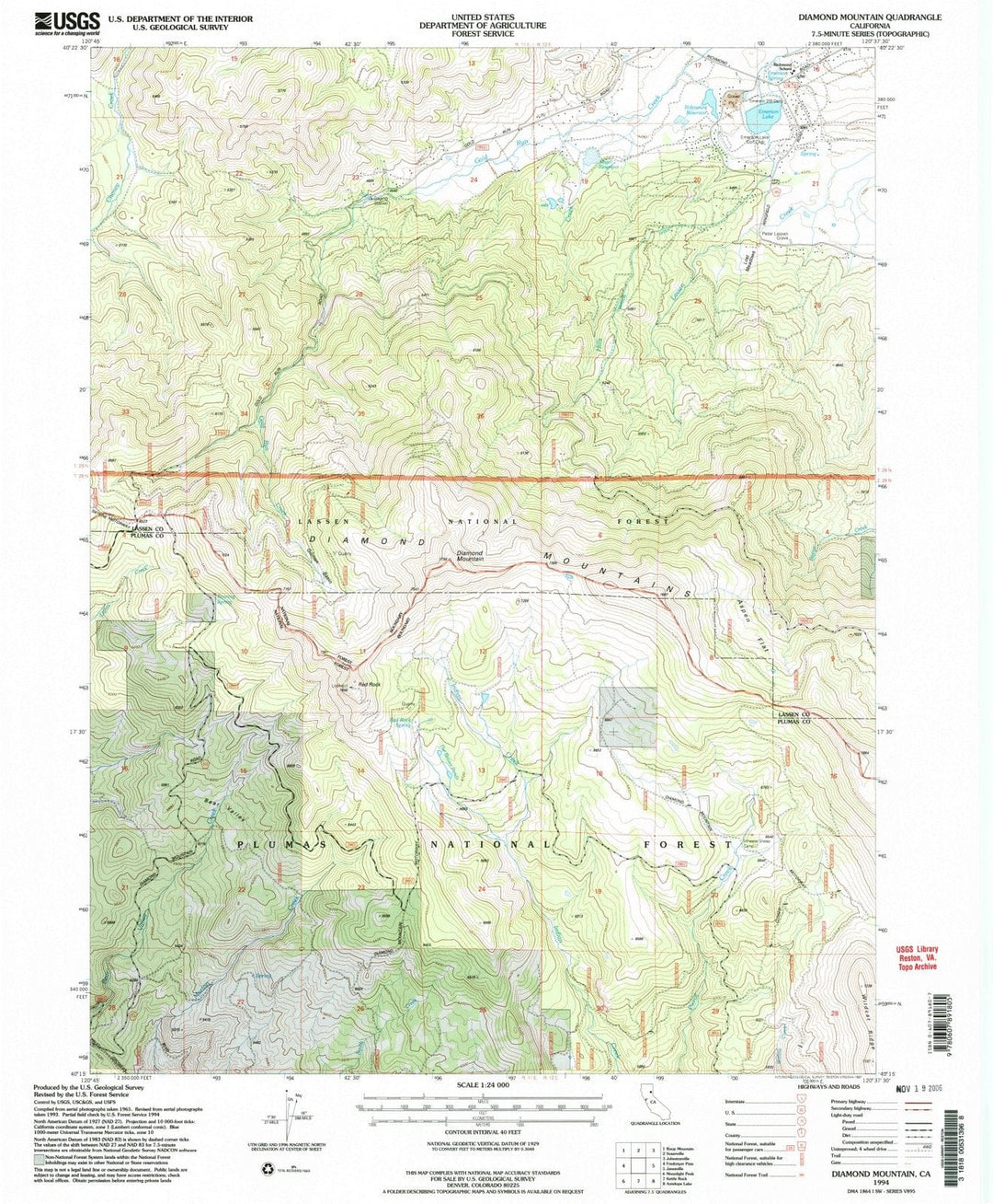 1994 Diamond Mountain, CA - California - USGS Topographic Map