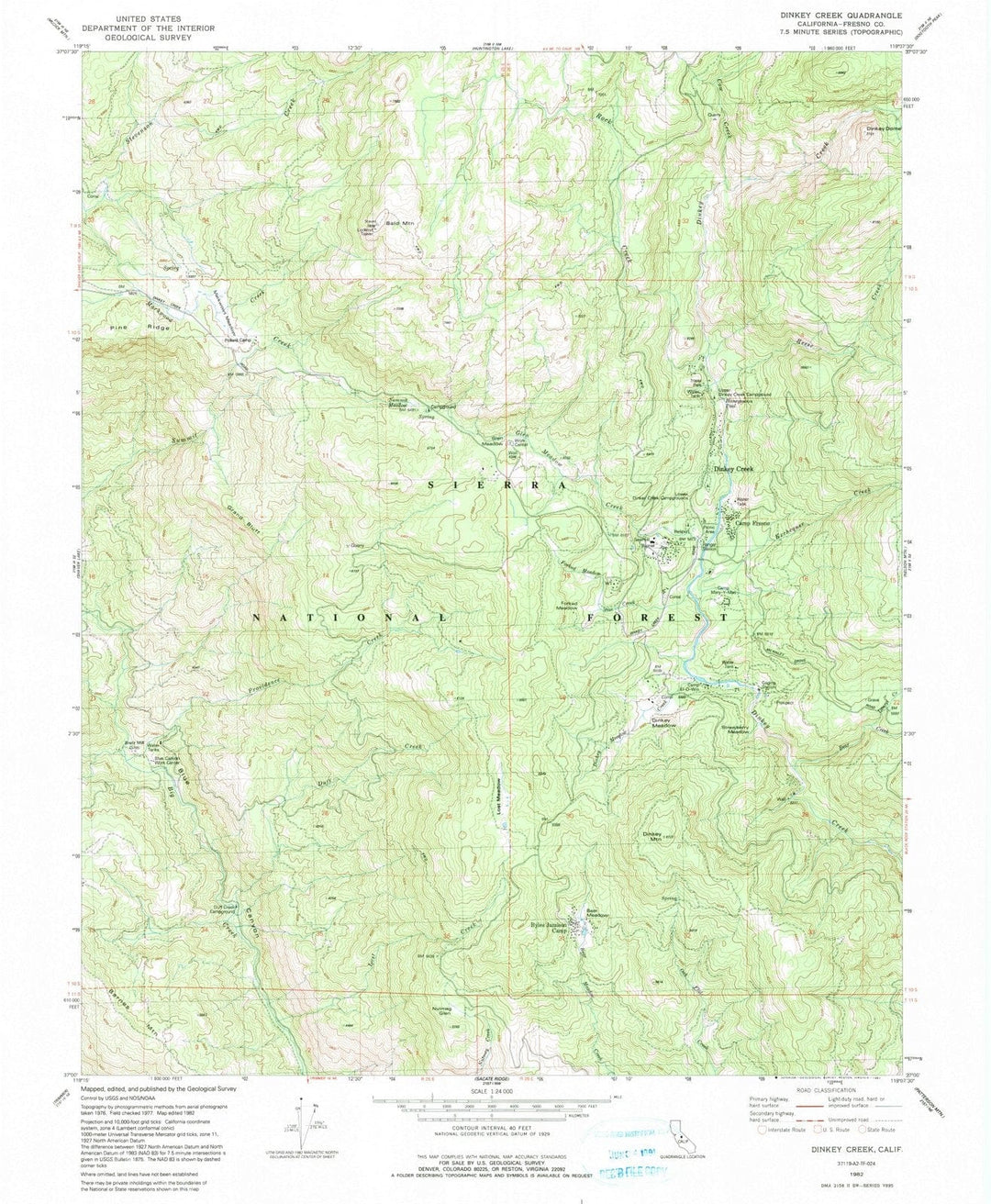 1982 Dinkey Creek, CA - California - USGS Topographic Map