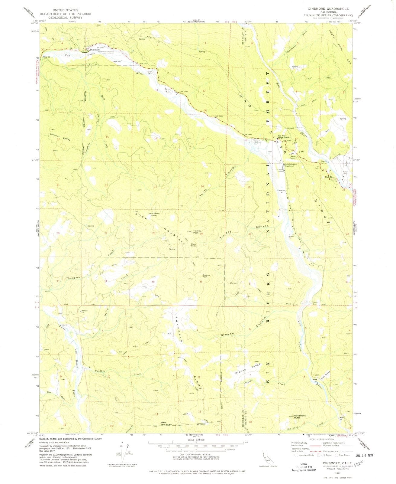 1977 Dinsmore, CA - California - USGS Topographic Map