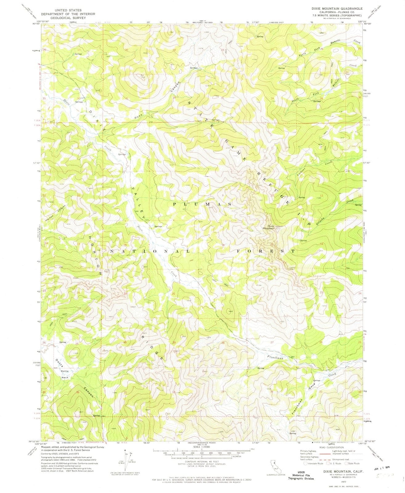 1972 Dixie Mountain, CA - California - USGS Topographic Map