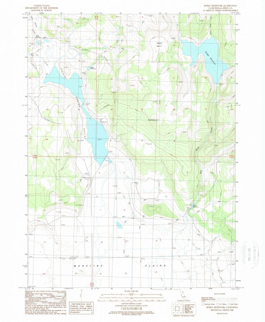 1989 Dodge Reservoir, CA - California - USGS Topographic Map