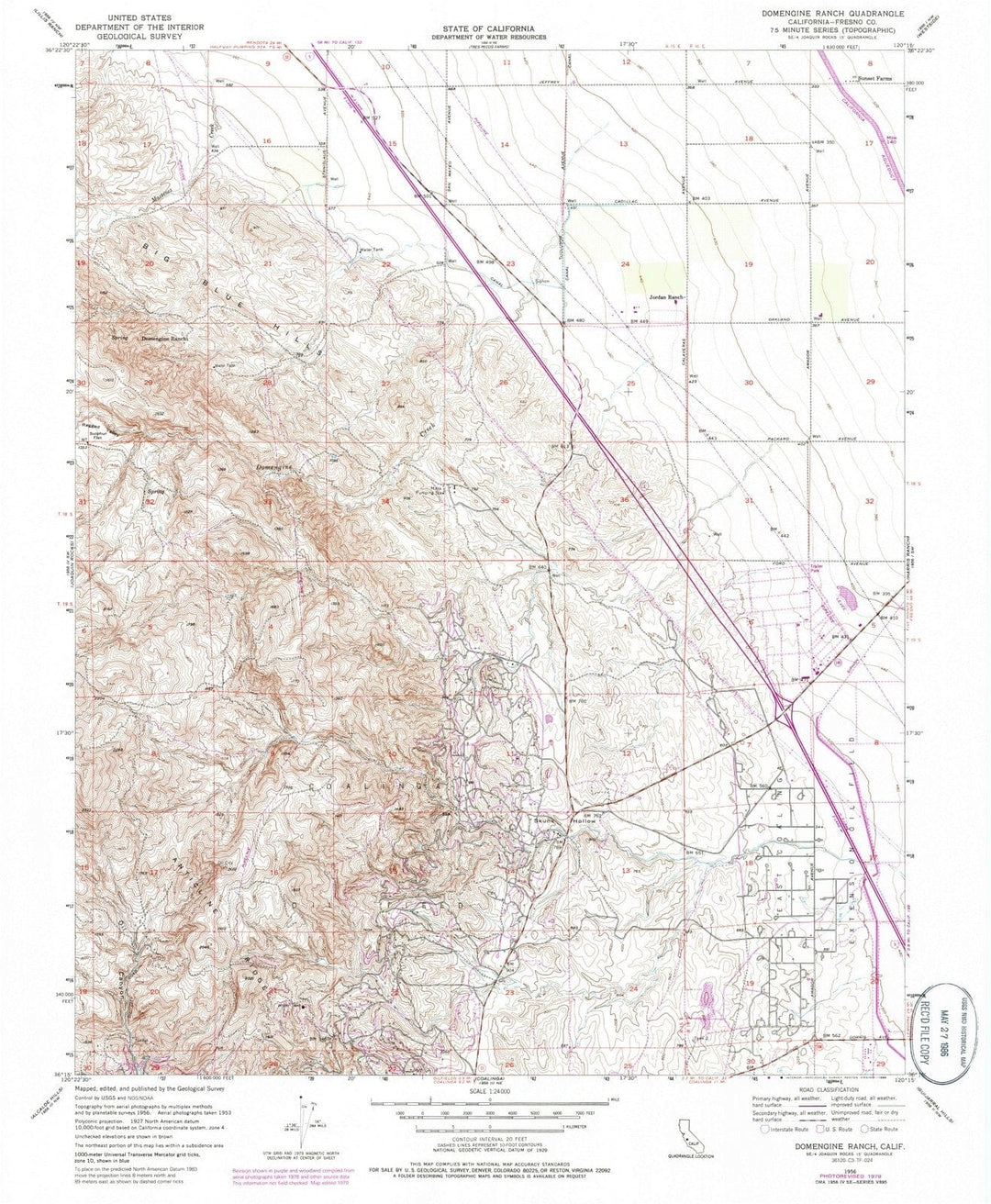 1956 Domengine Ranch, CA - California - USGS Topographic Map