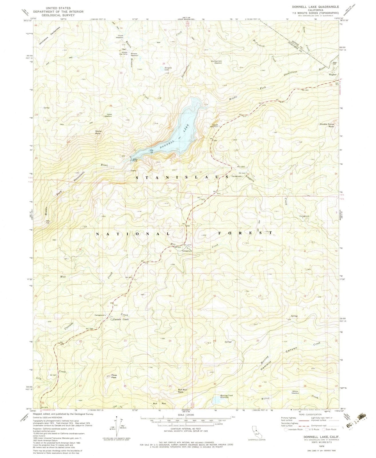 1979 Donnell Lake, CA - California - USGS Topographic Map