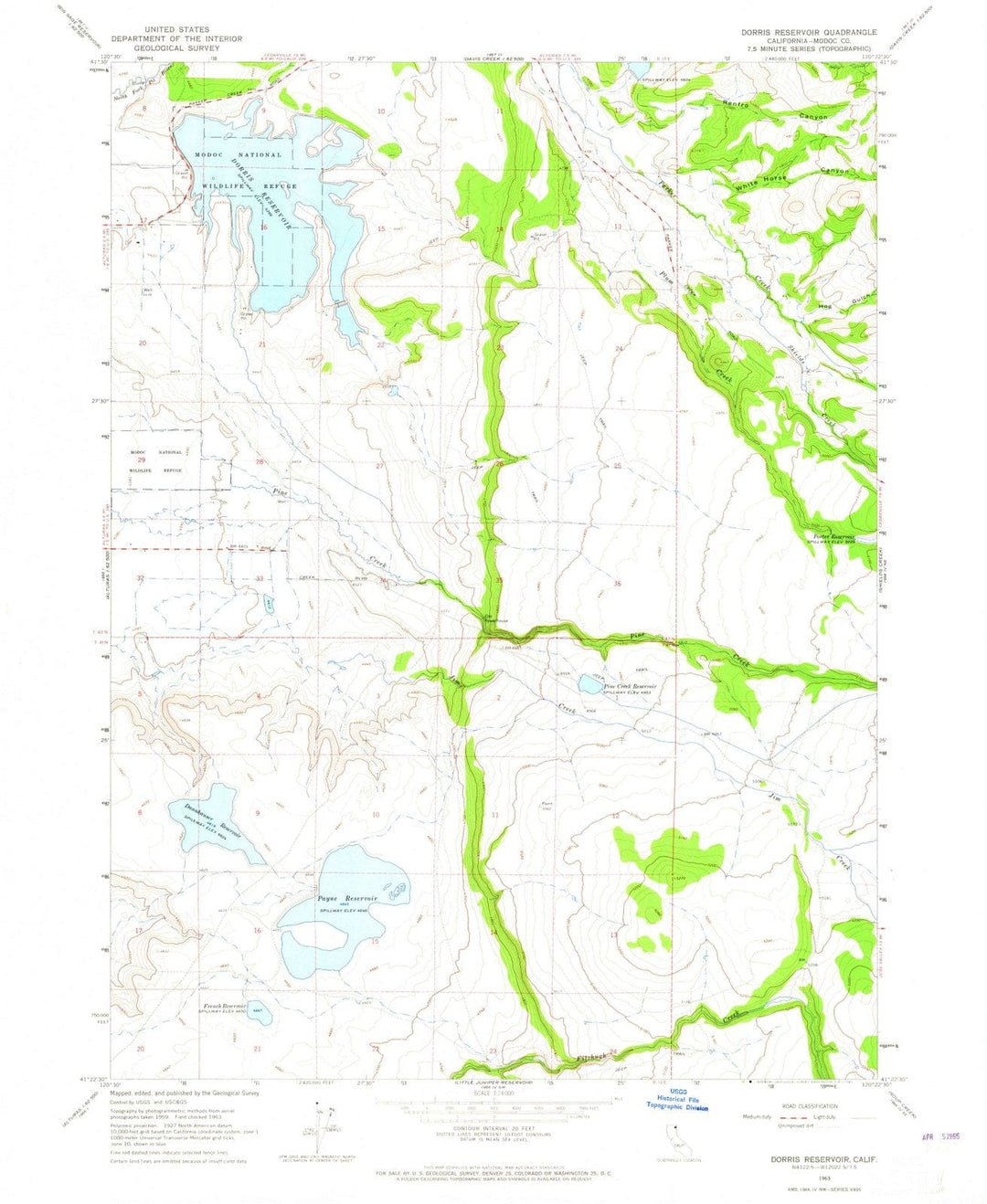 1963 Dorris Reservoir, CA - California - USGS Topographic Map