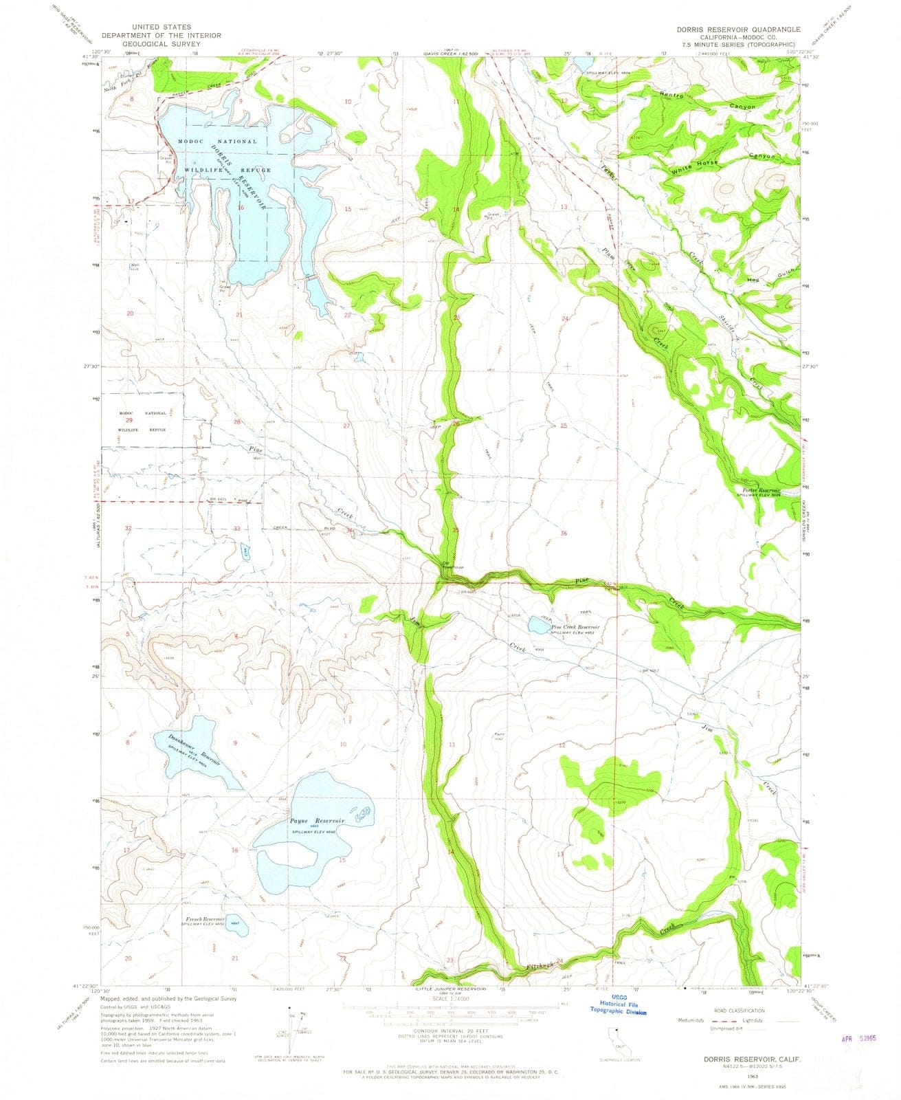 1963 Dorris Reservoir, CA - California - USGS Topographic Map