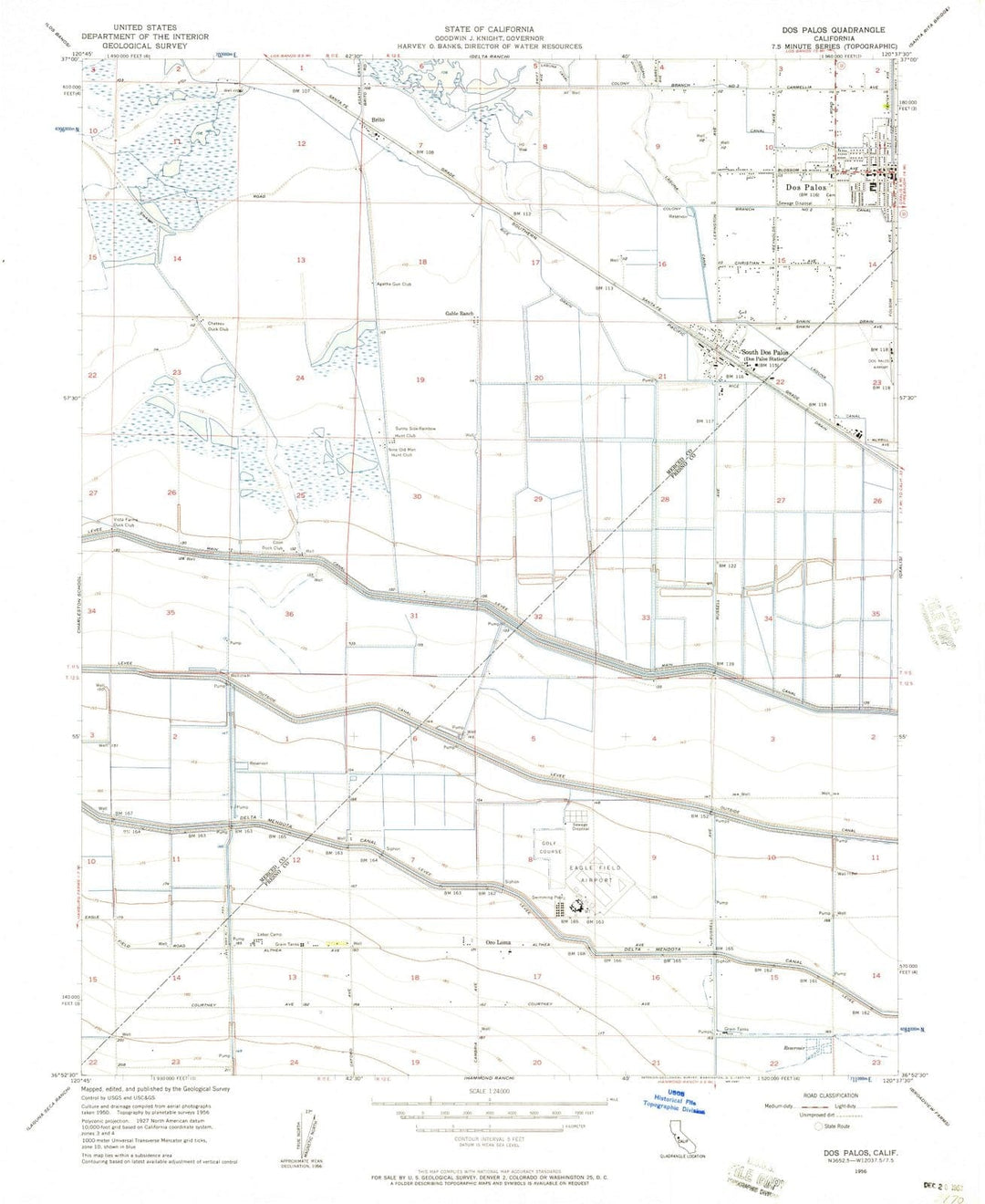 1956 Dos Palos, CA - California - USGS Topographic Map
