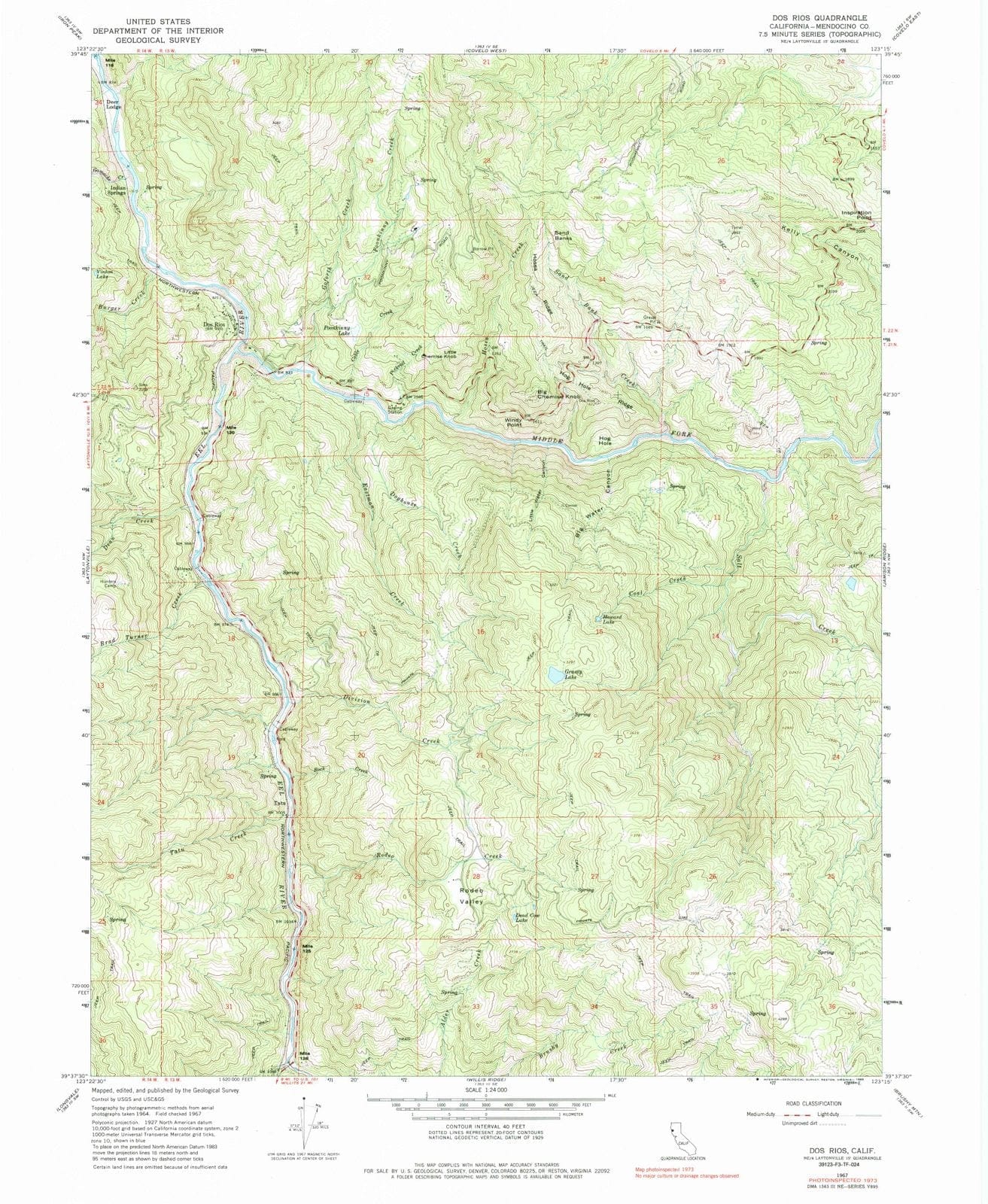 1967 Dos Rios, CA - California - USGS Topographic Map