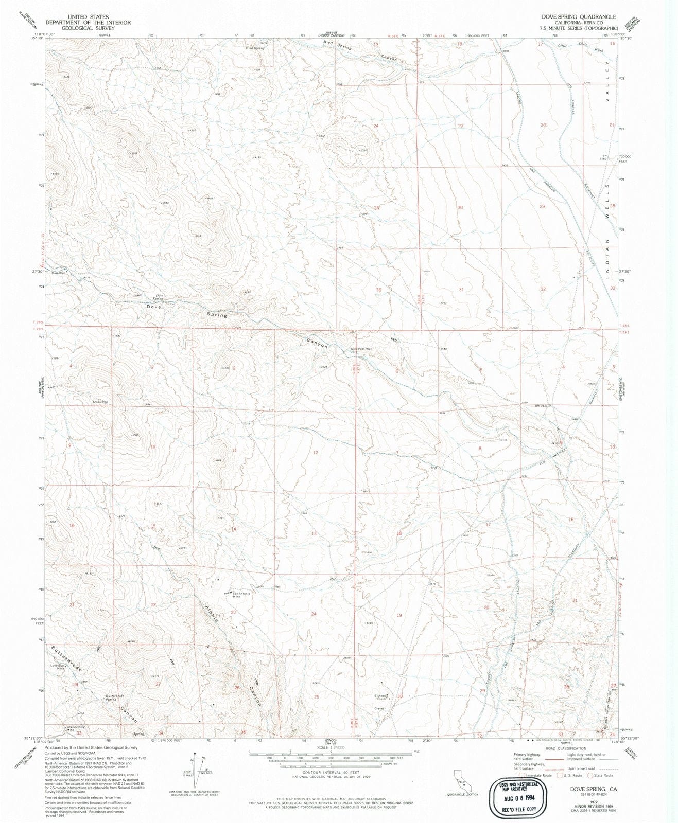 1972 Dove Spring, CA - California - USGS Topographic Map