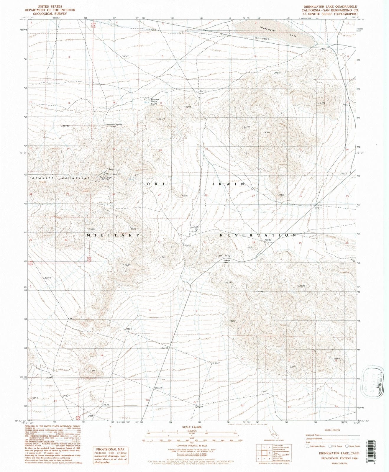 1986 Drinkwater Lake, CA - California - USGS Topographic Map
