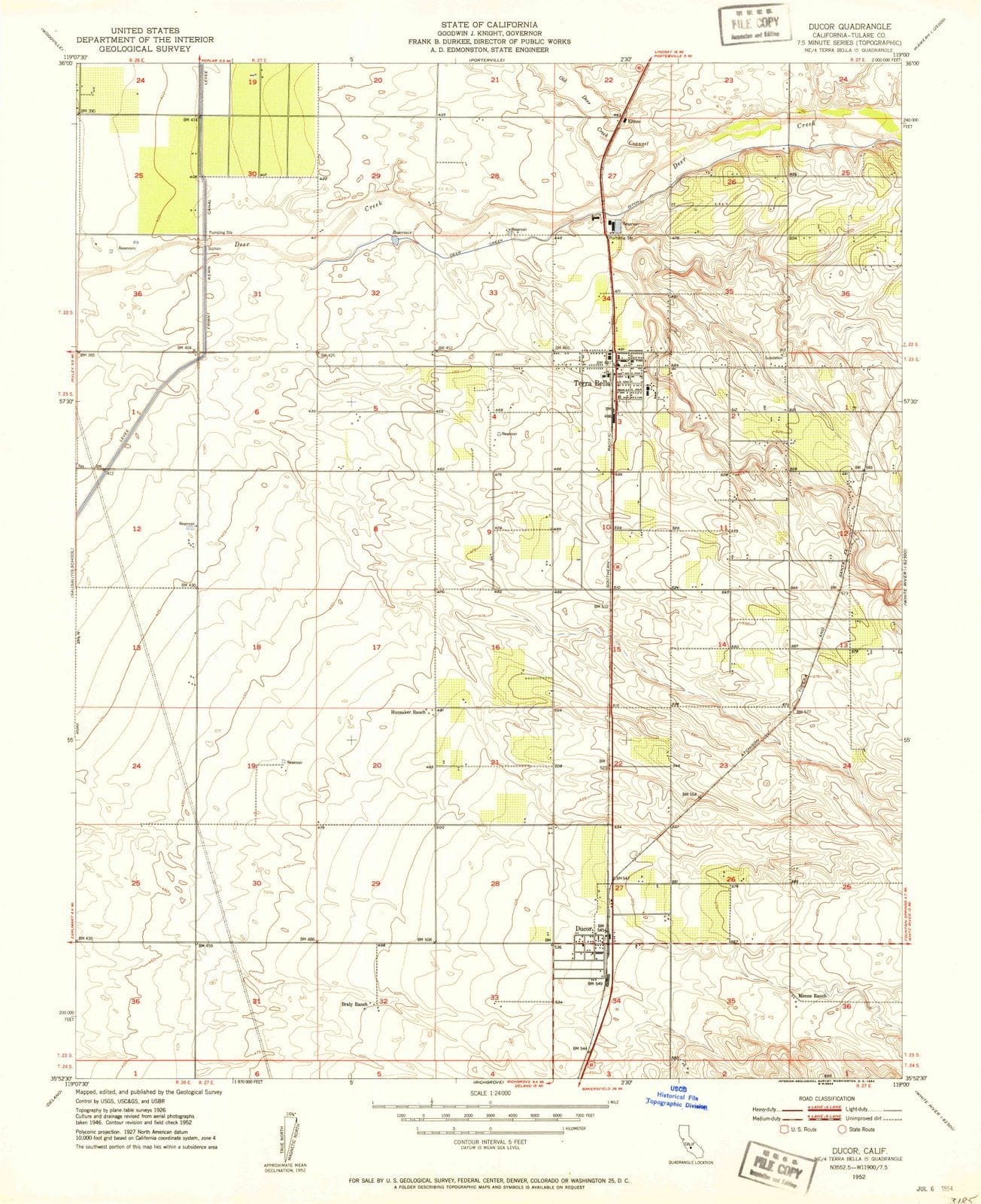 1952 Ducor, CA - California - USGS Topographic Map