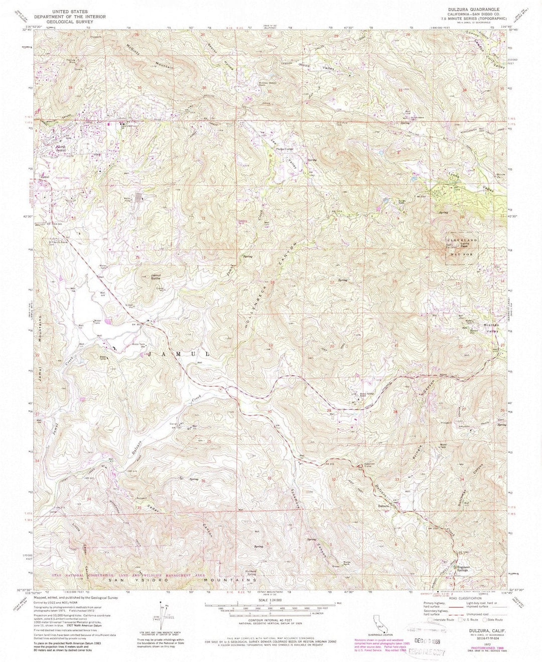 1972 Dulzura, CA - California - USGS Topographic Map