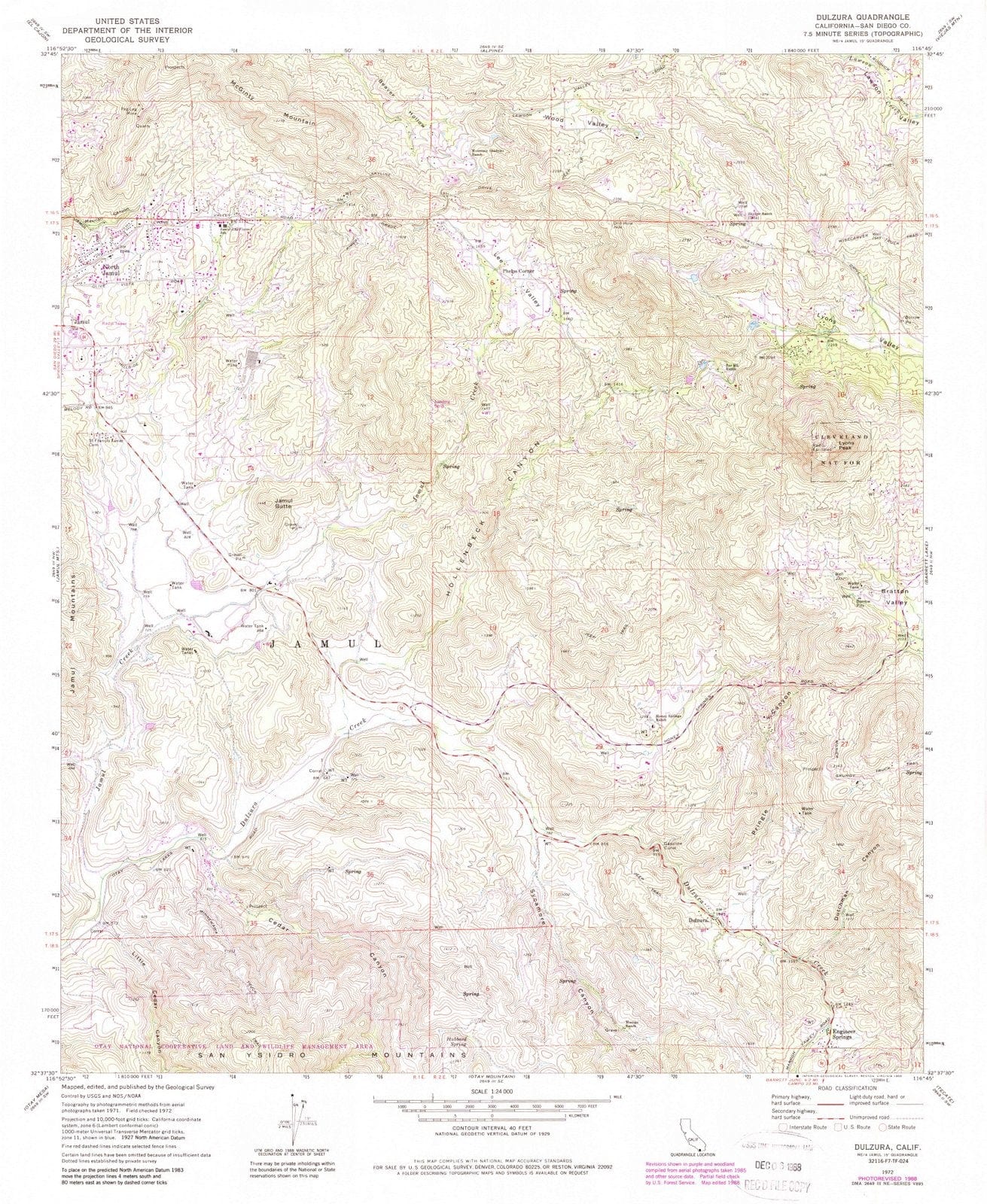 1972 Dulzura, CA - California - USGS Topographic Map