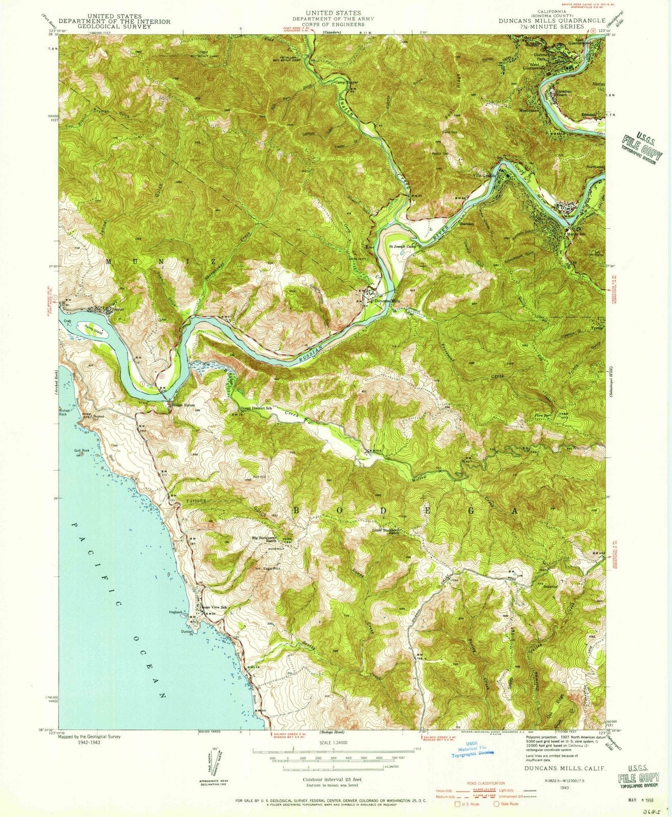 1943 Duncans Mills, CA - California - USGS Topographic Map