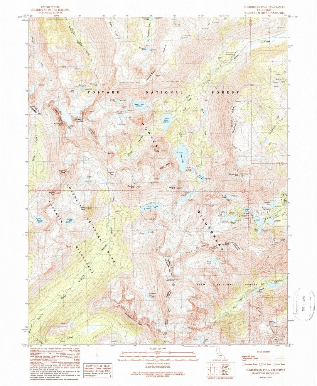 1990 Dunderberg Peak, CA - California - USGS Topographic Map