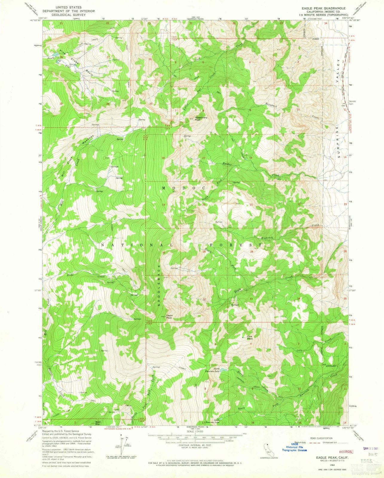 1963 Eagle Peak, CA - California - USGS Topographic Map