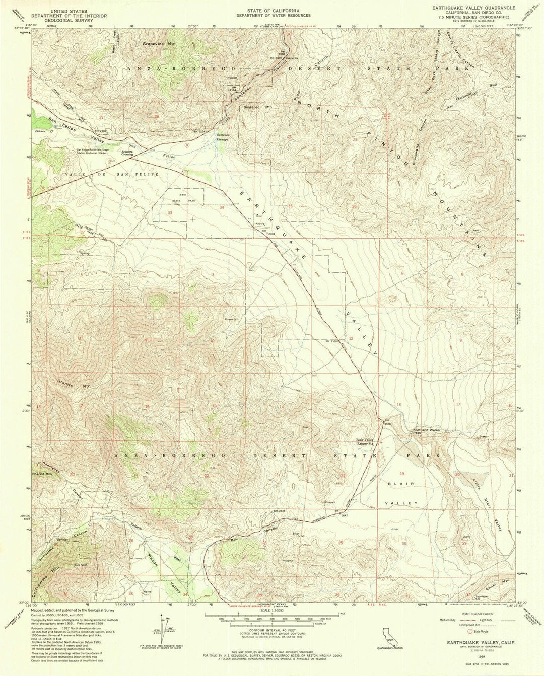 1959 Earthquake Valley, CA - California - USGS Topographic Map