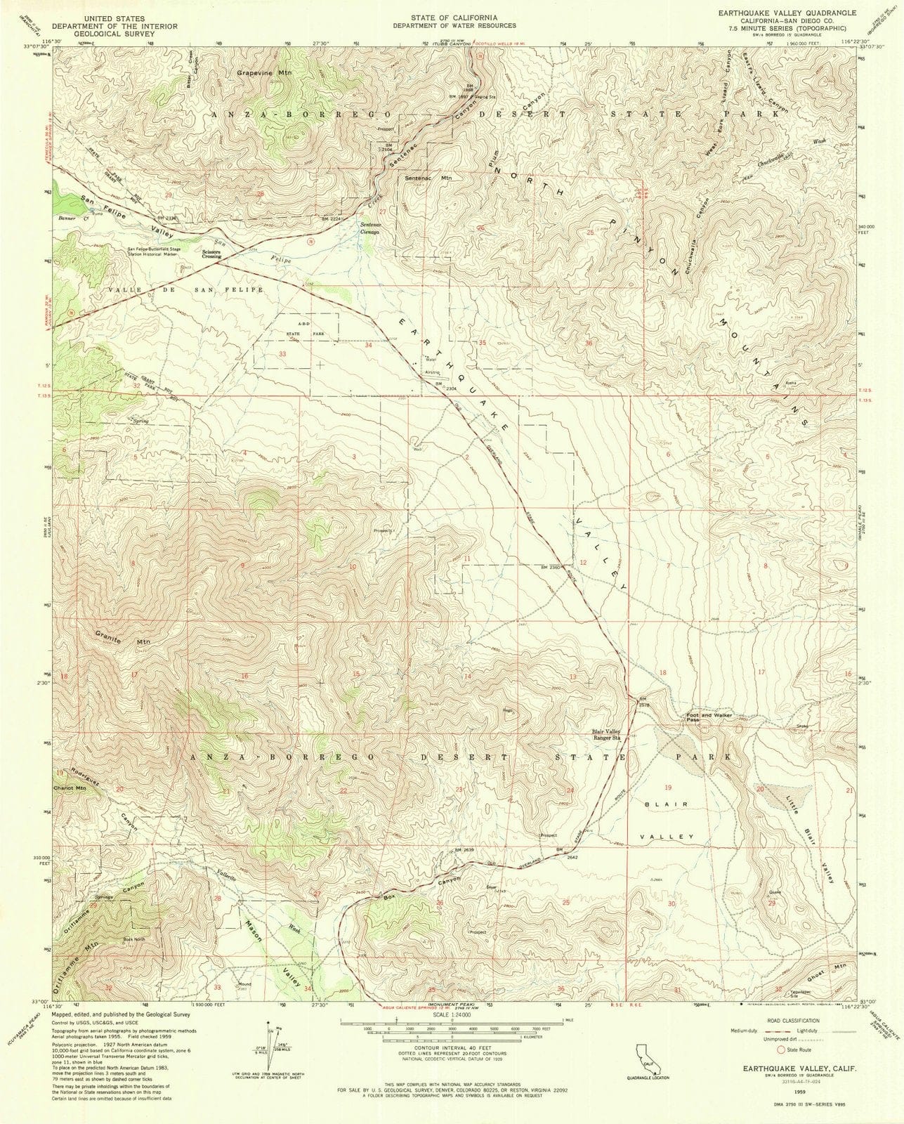 1959 Earthquake Valley, CA - California - USGS Topographic Map
