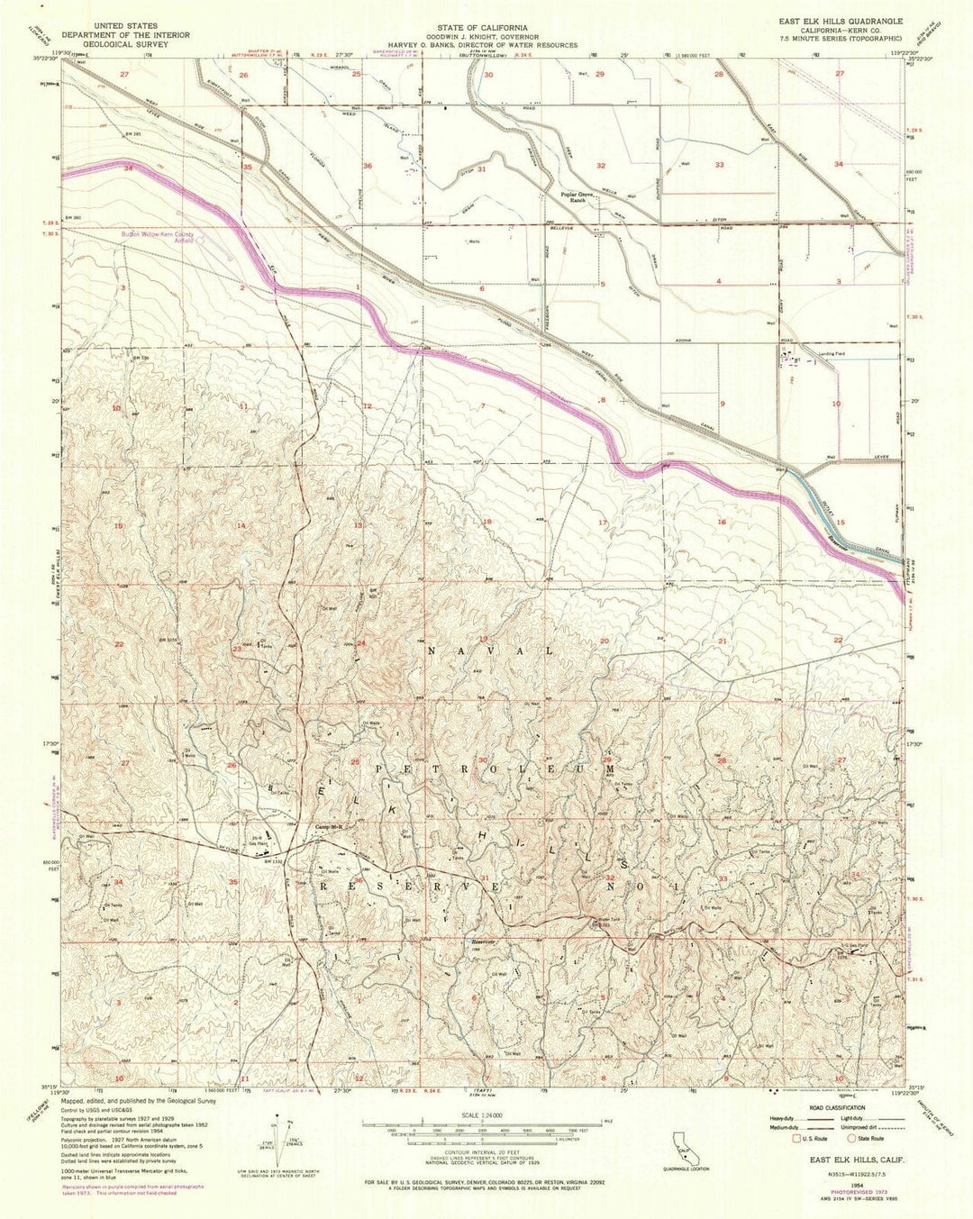 1954 East Elk Hills, CA - California - USGS Topographic Map