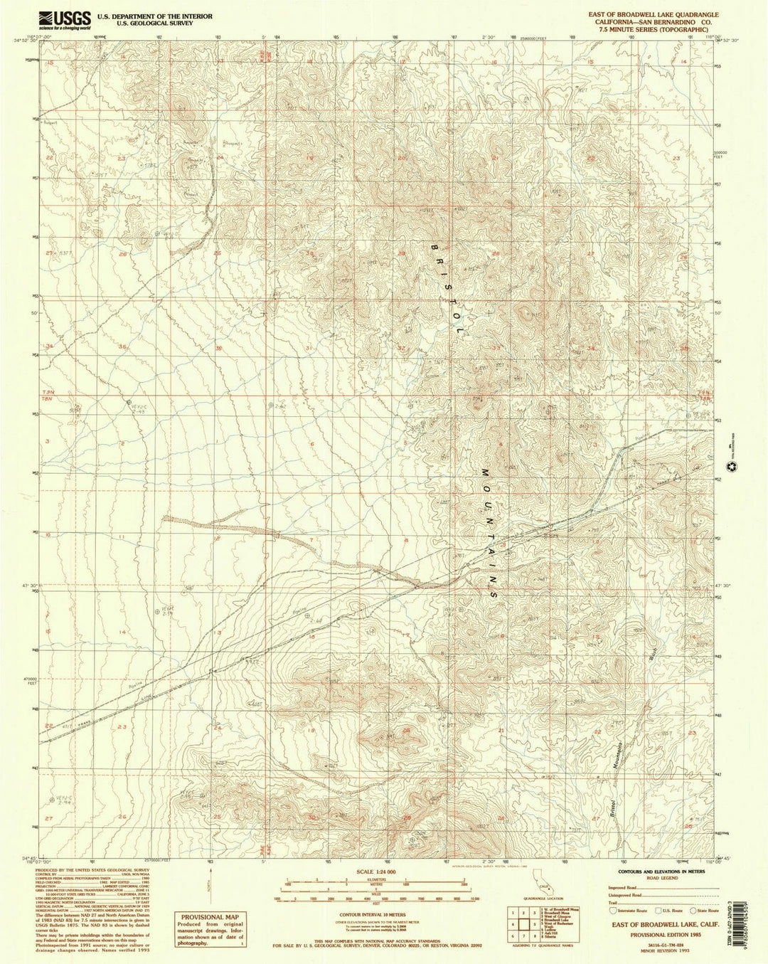1985 East of Broadwell Lake, CA - California - USGS Topographic Map