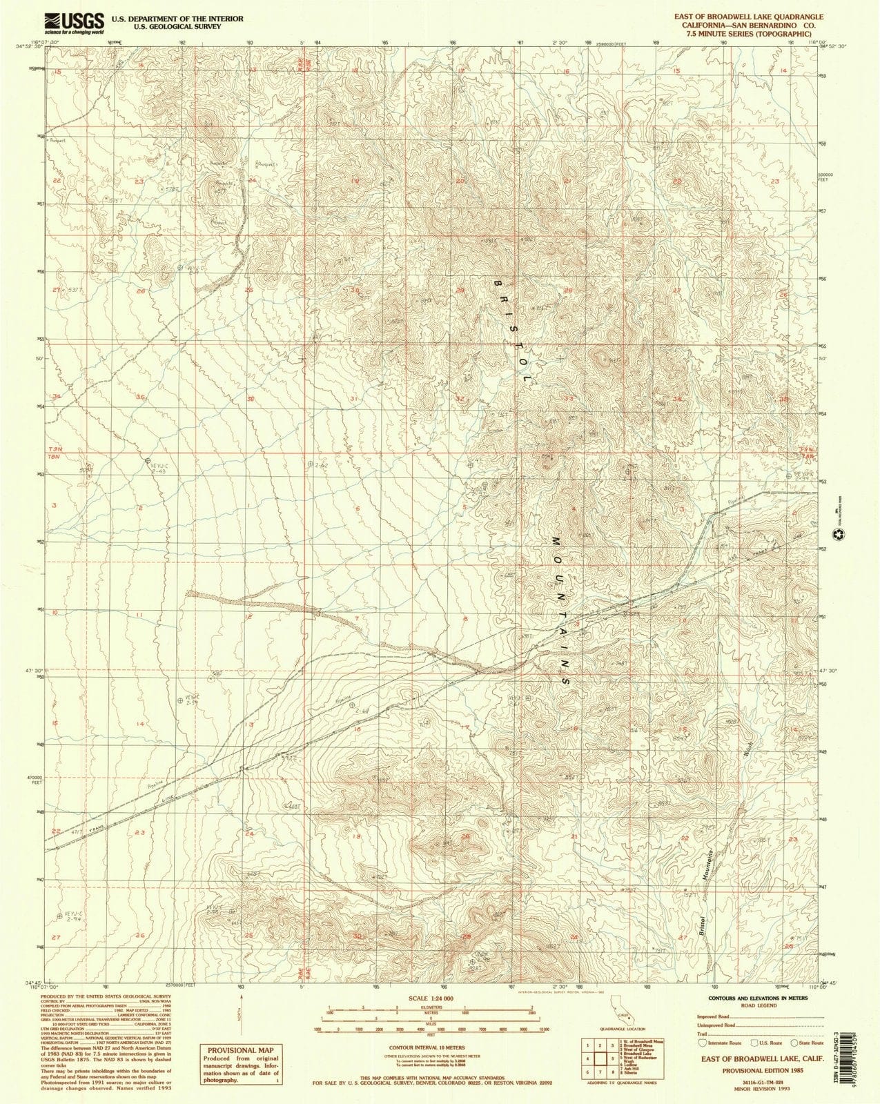 1985 East of Broadwell Lake, CA - California - USGS Topographic Map