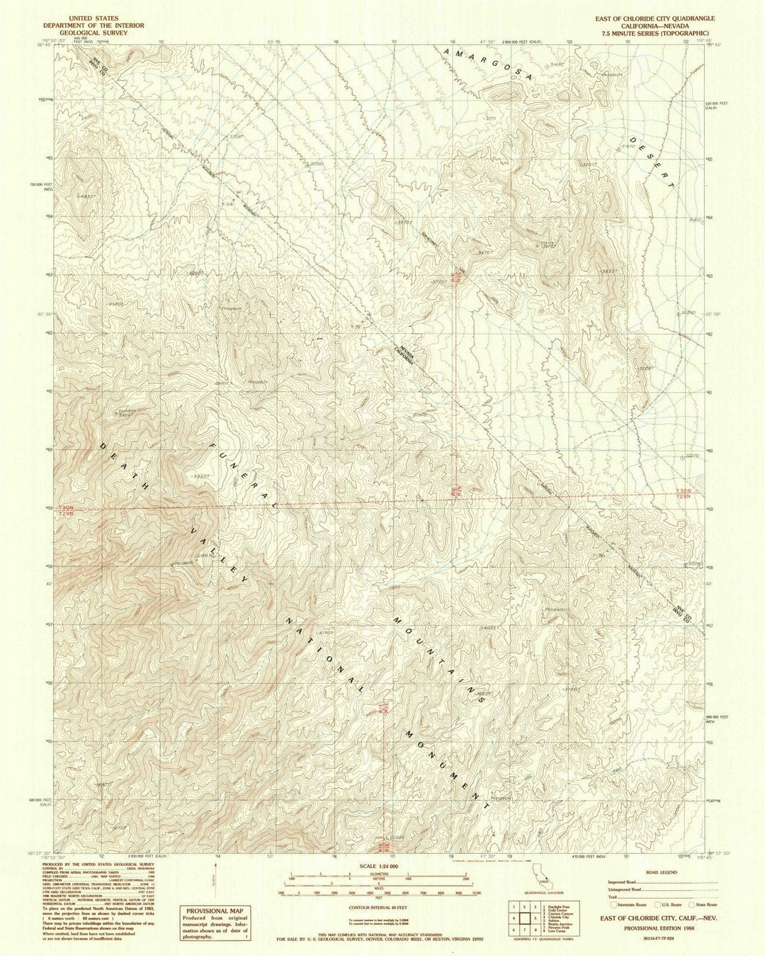 1988 East of Chloride City, CA - California - USGS Topographic Map