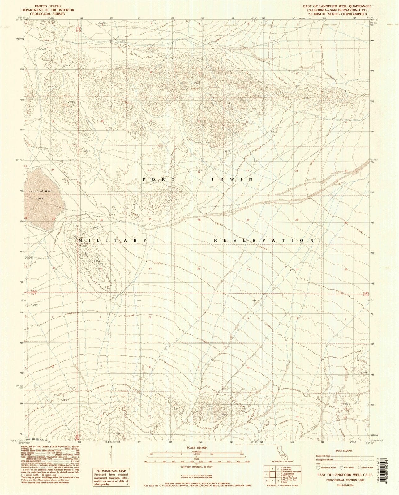 1986 East of Langford Well, CA - California - USGS Topographic Map