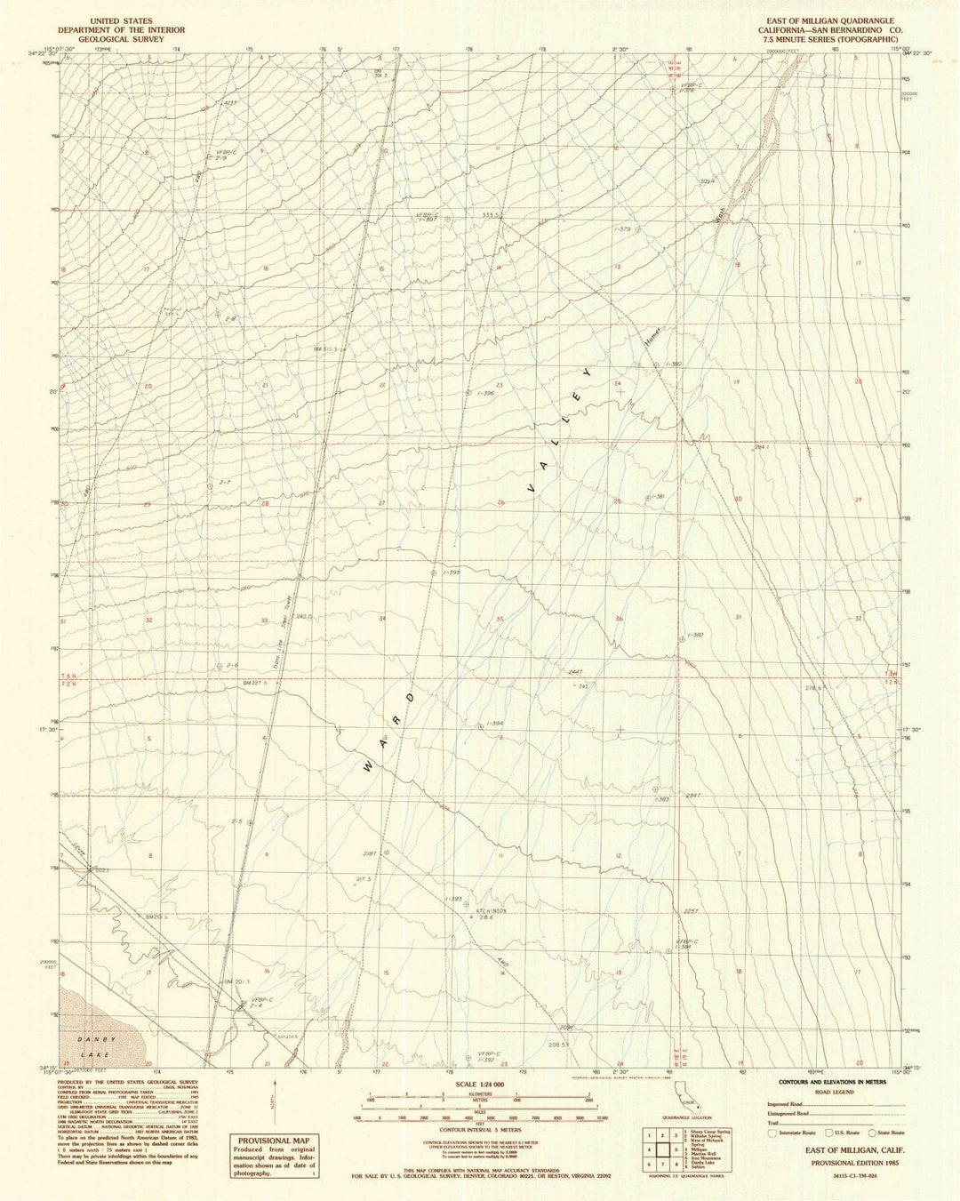 1985 East of Milligan, CA - California - USGS Topographic Map