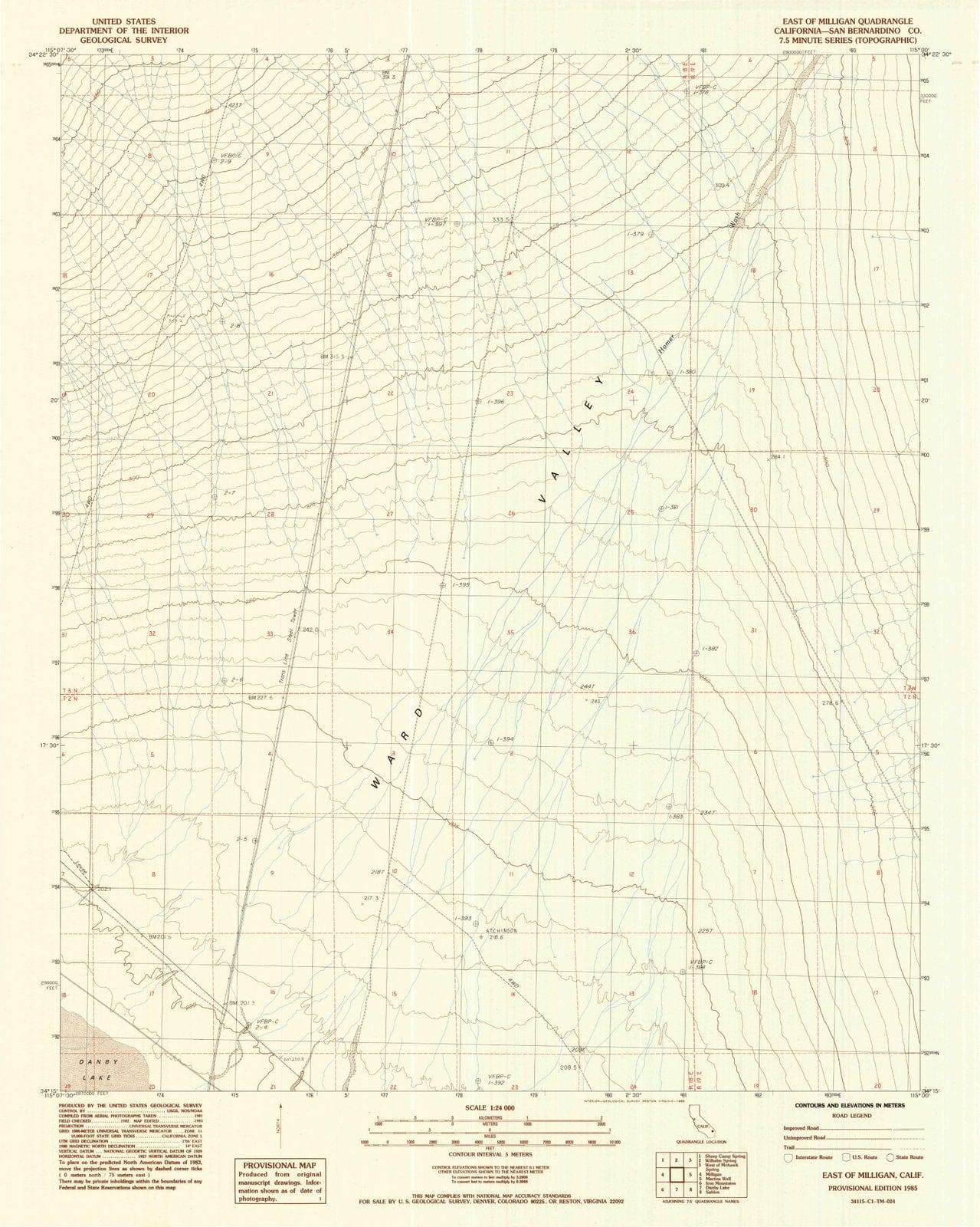 1985 East of Milligan, CA - California - USGS Topographic Map