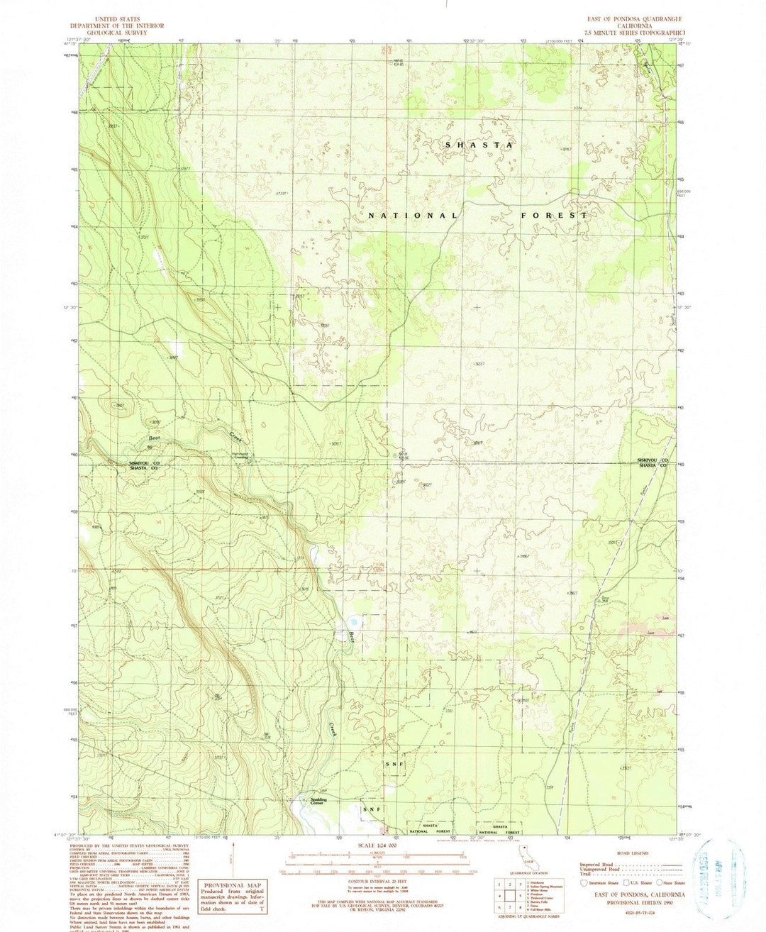 1990 East of Pondosa, CA - California - USGS Topographic Map
