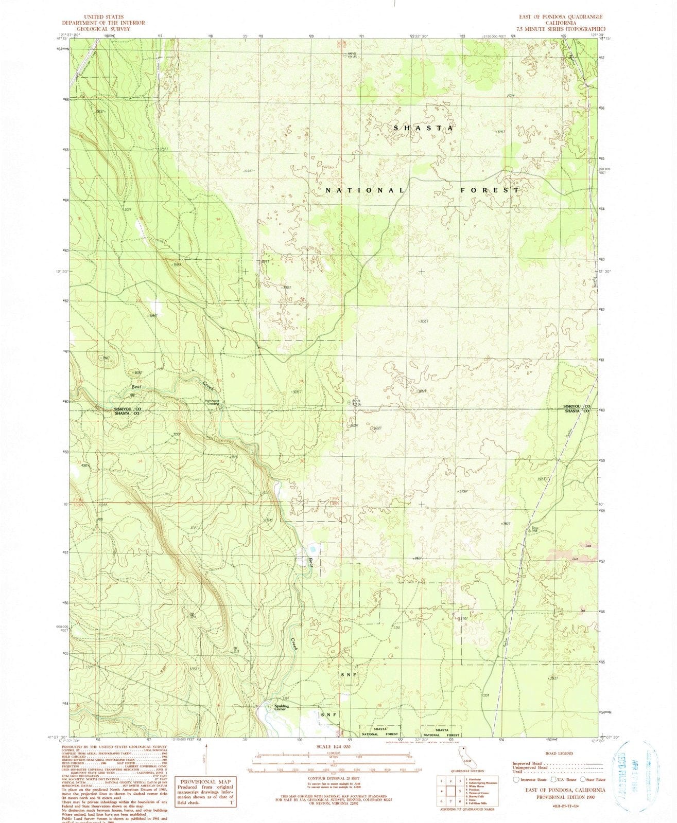 1990 East of Pondosa, CA - California - USGS Topographic Map