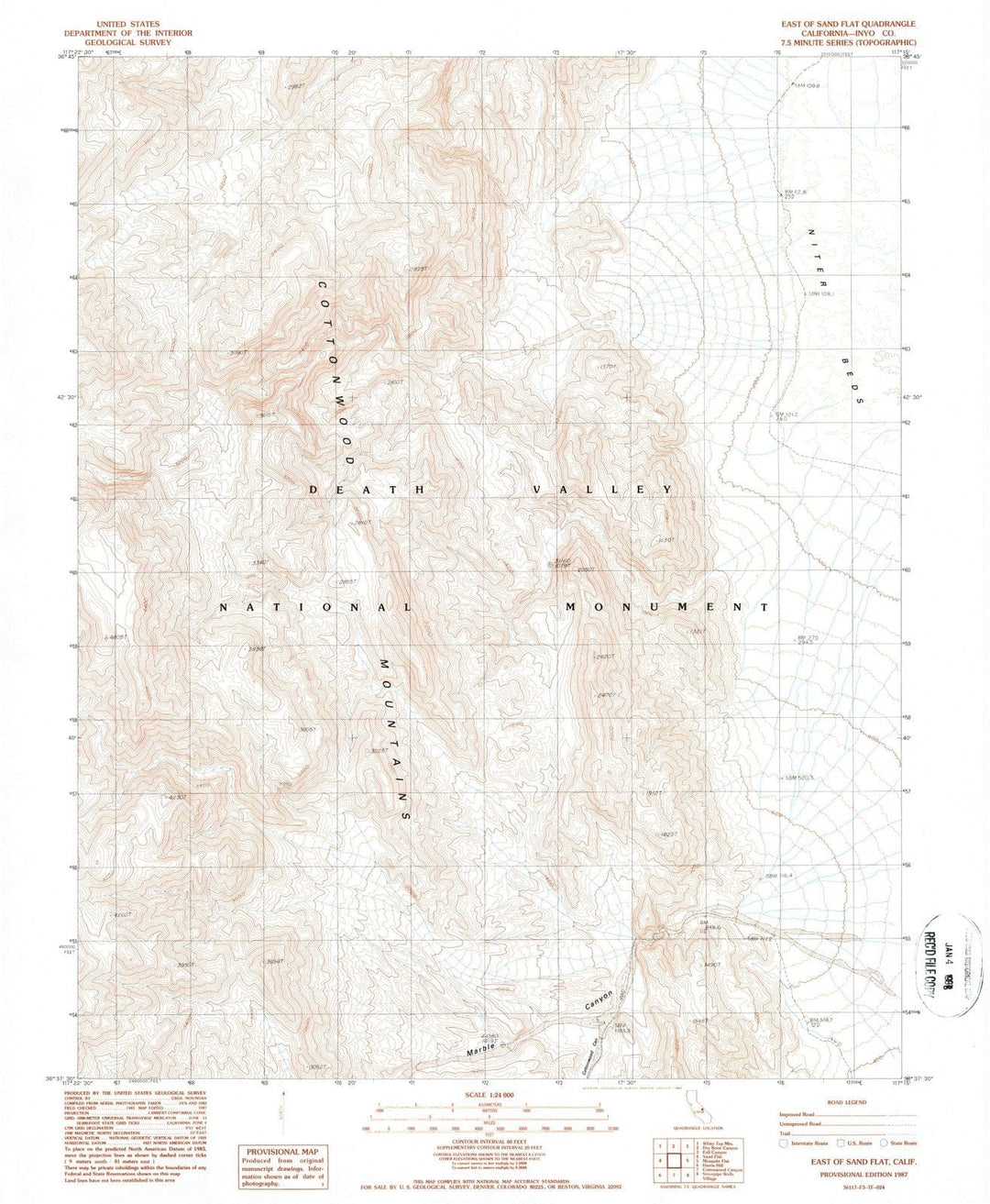 1987 East of Sand Flat, CA - California - USGS Topographic Map