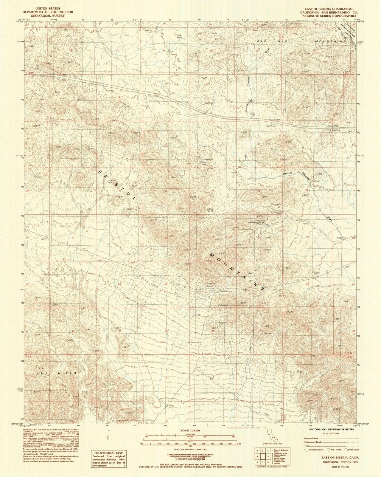 1985 East of Siberia, CA - California - USGS Topographic Map