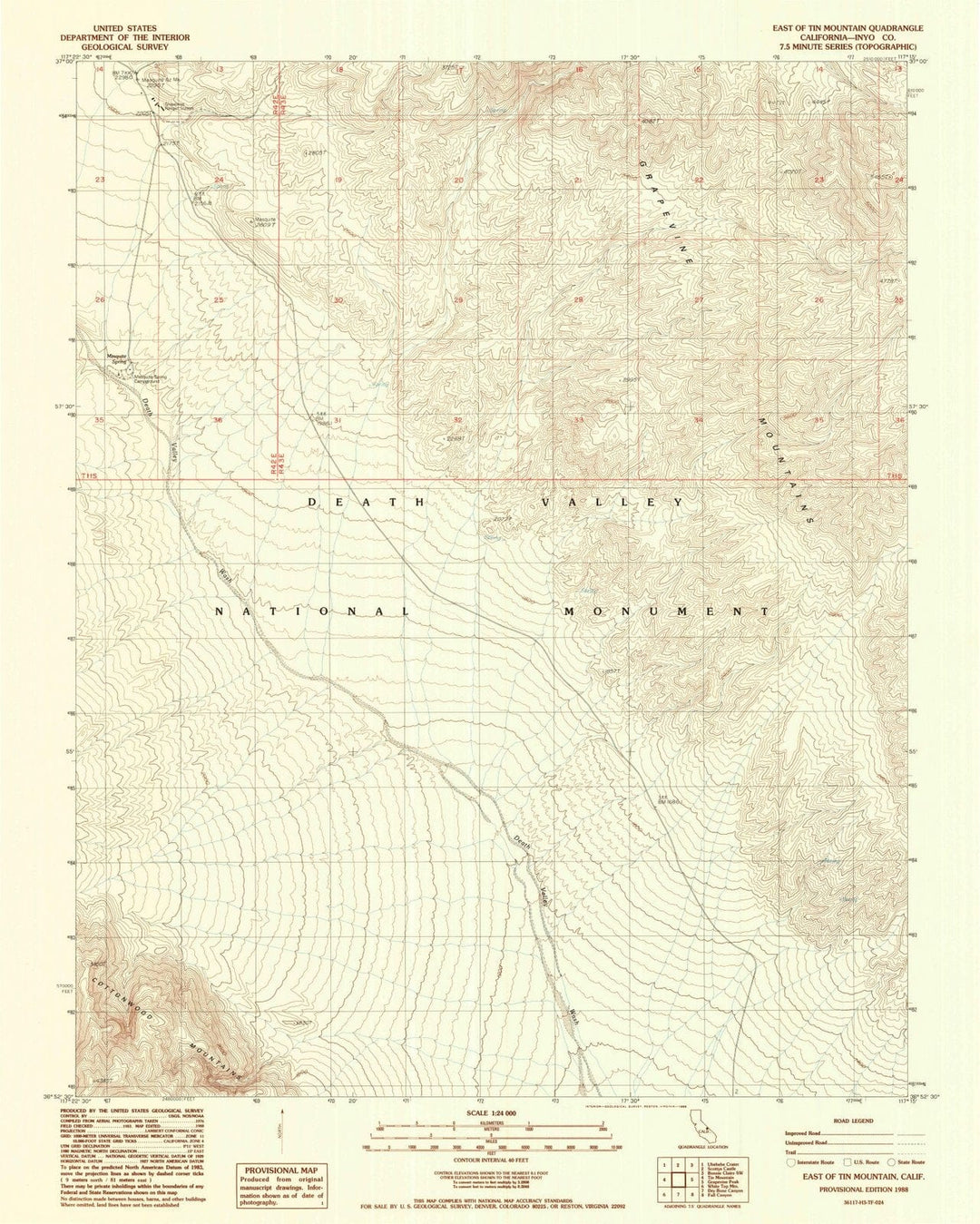 1988 East of Tin Mountain, CA - California - USGS Topographic Map
