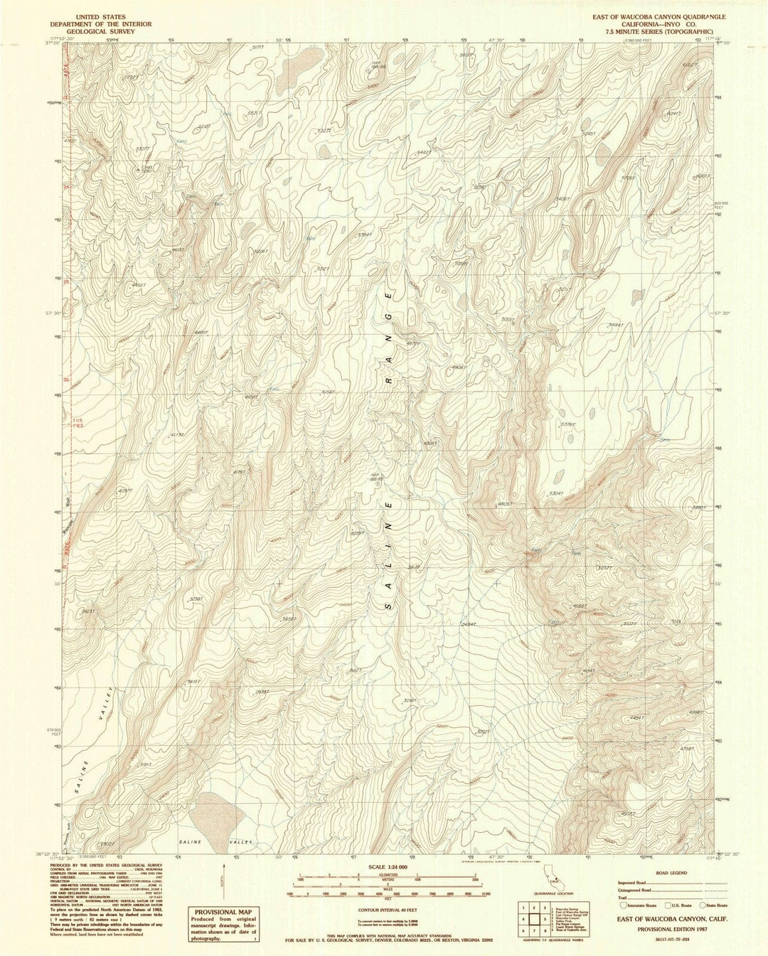 1987 East of Waucoba Canyon, CA - California - USGS Topographic Map