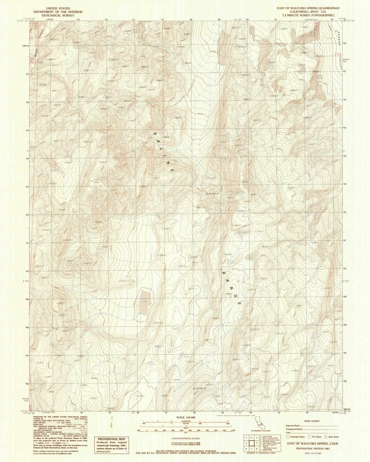 1987 East of Waucoba Spring, CA - California - USGS Topographic Map