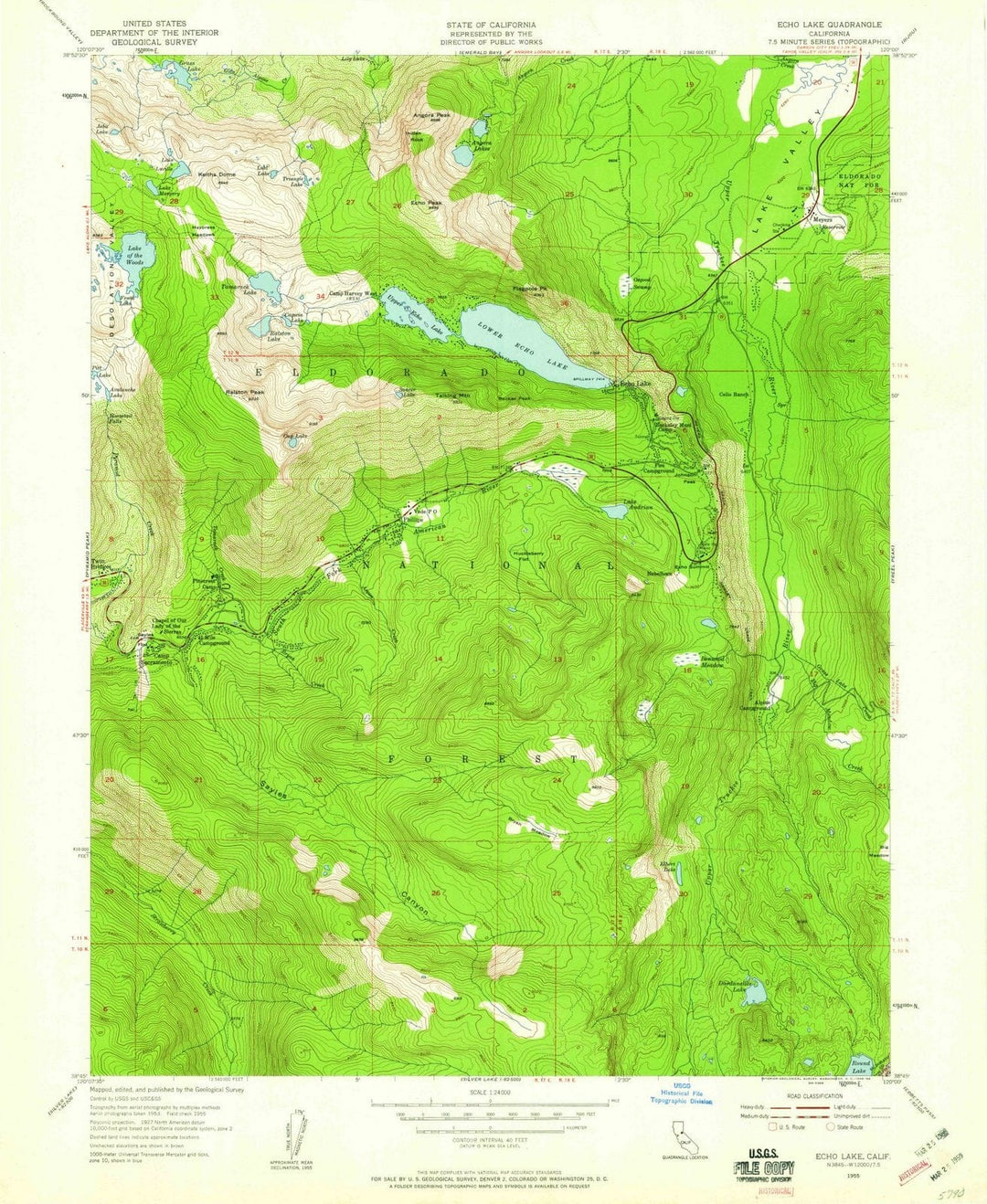 1955 Echo Lake, CA - California - USGS Topographic Map