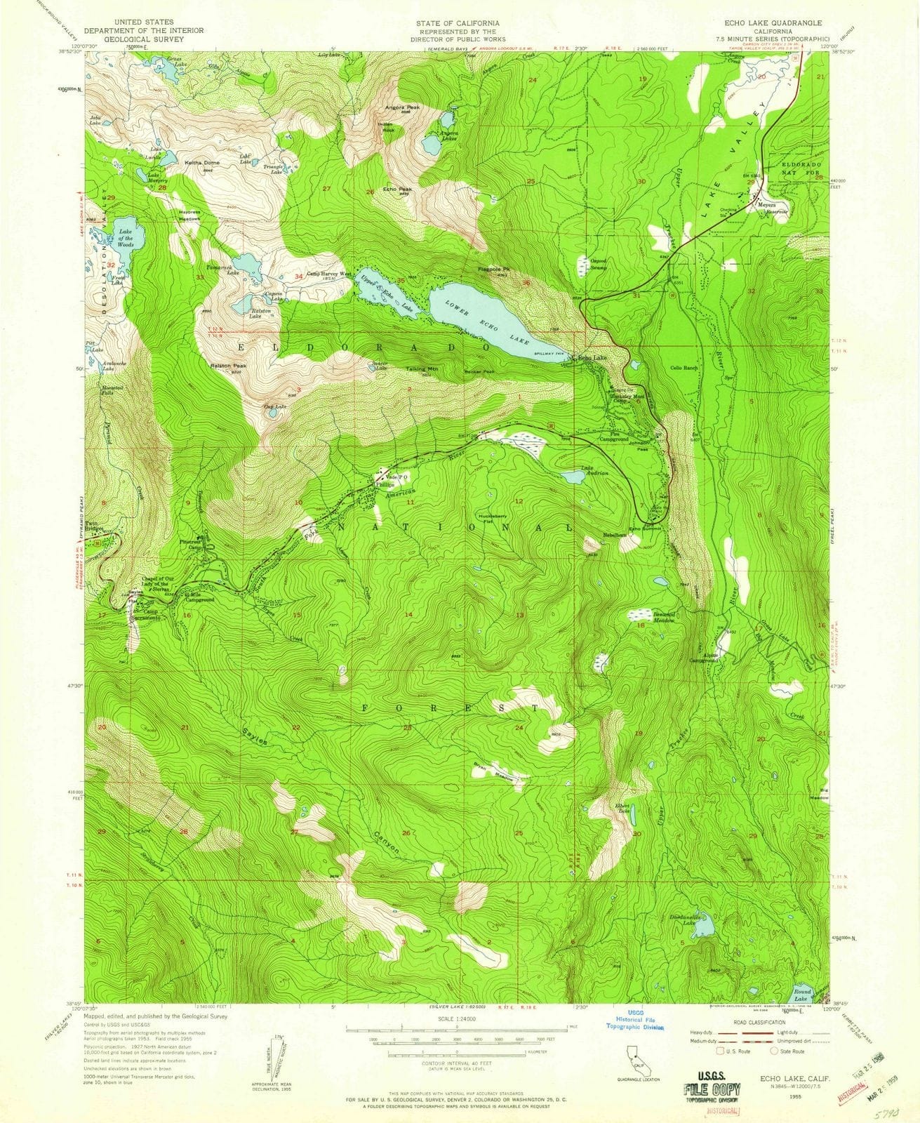 1955 Echo Lake, CA - California - USGS Topographic Map