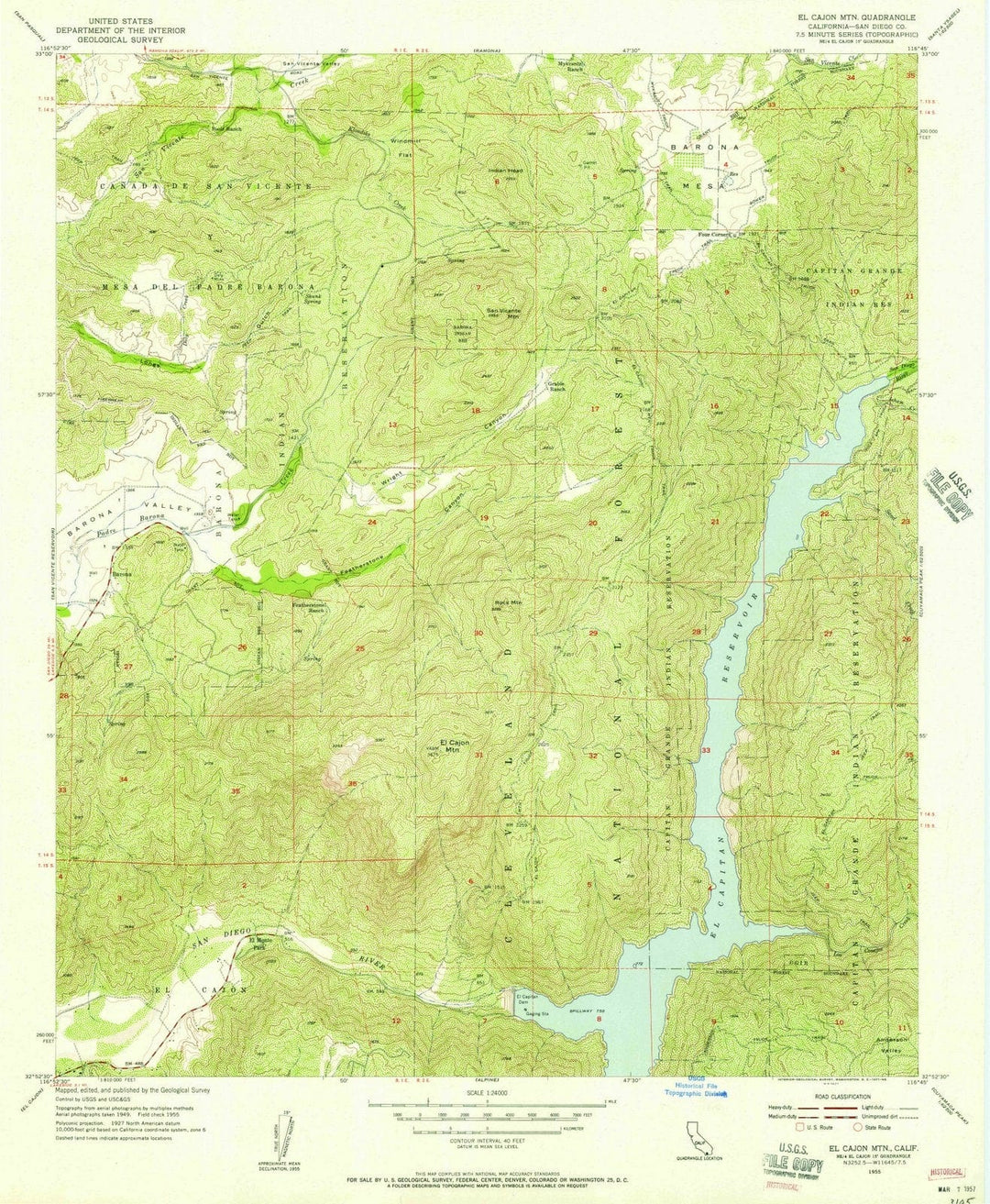 1955 El Cajon MTN, CA - California - USGS Topographic Map