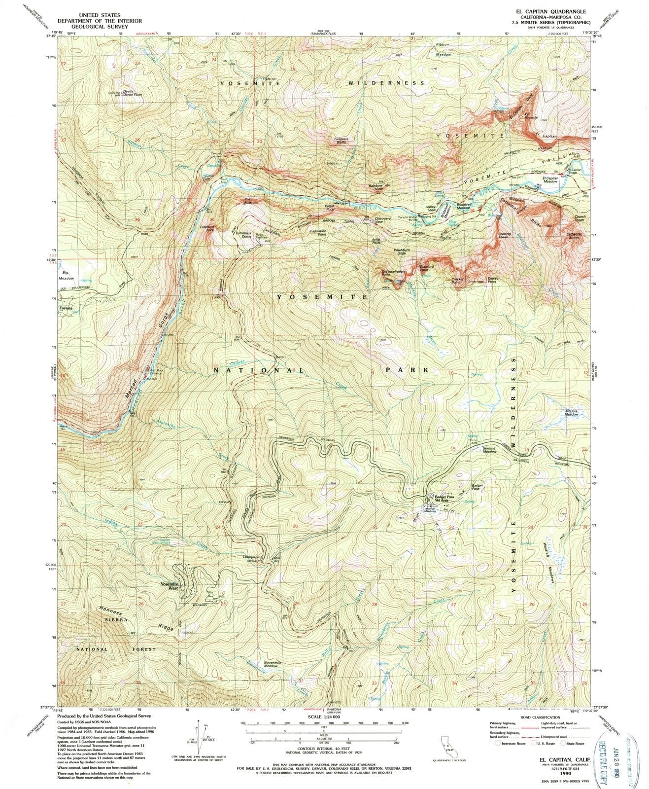 1990 El Capitan, CA - California - USGS Topographic Map
