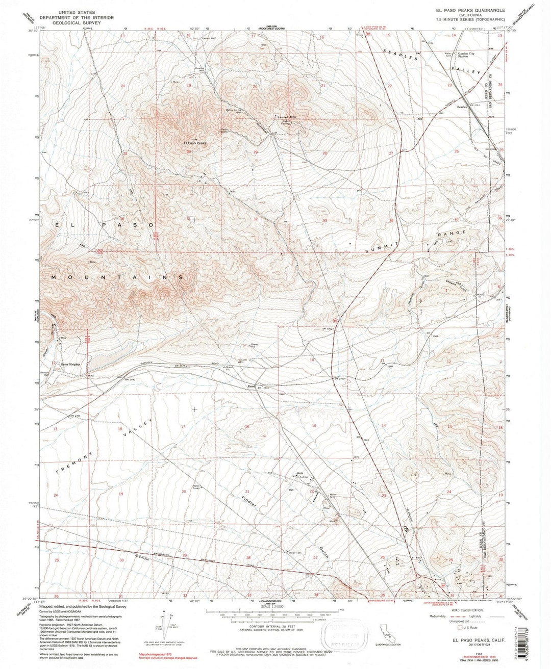 1967 El Paso Peaks, CA - California - USGS Topographic Map