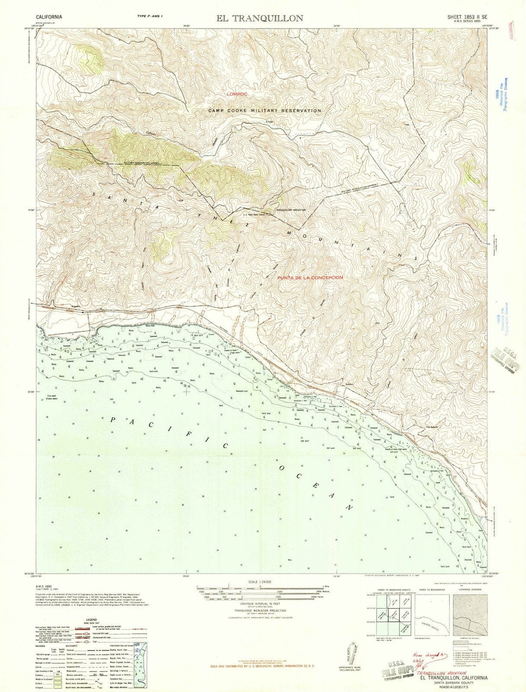 1947 El Tranquillon, CA - California - USGS Topographic Map