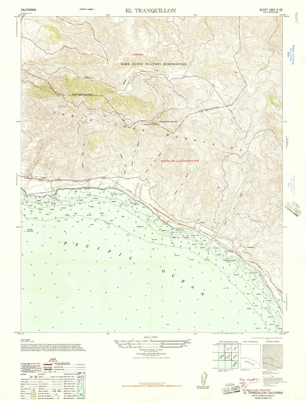 1947 El Tranquillon, CA - California - USGS Topographic Map