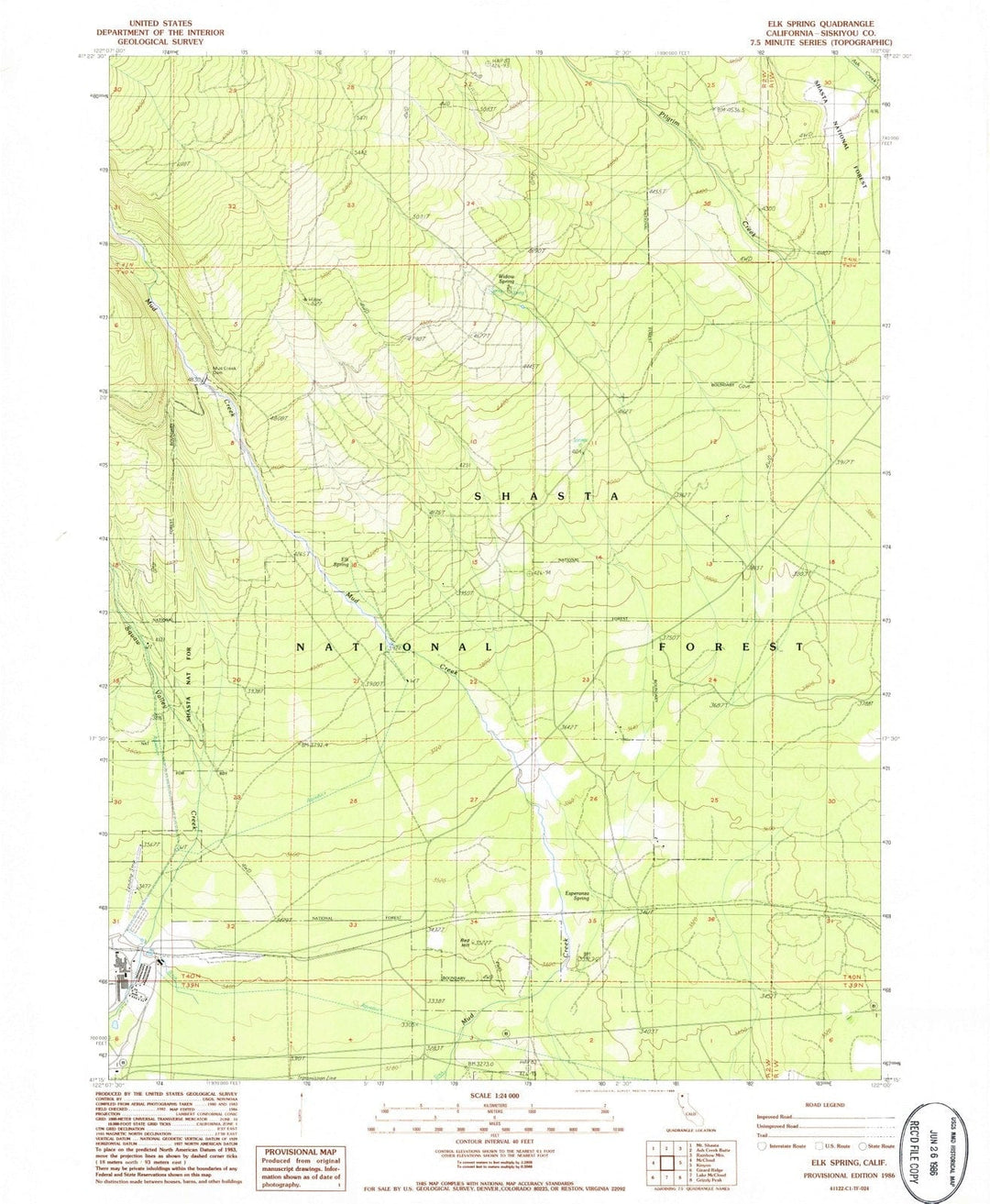 1986 Elk Spring, CA - California - USGS Topographic Map
