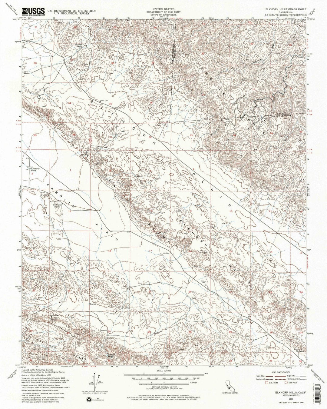 1954 Elkhorn Hills, CA - California - USGS Topographic Map