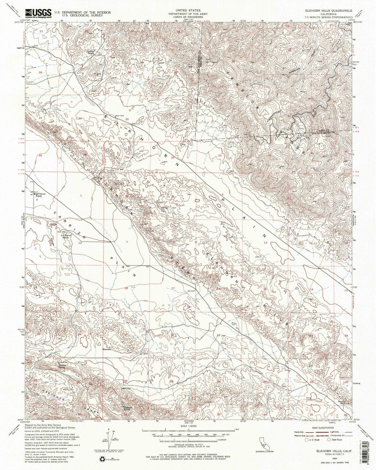 1954 Elkhorn Hills, CA - California - USGS Topographic Map