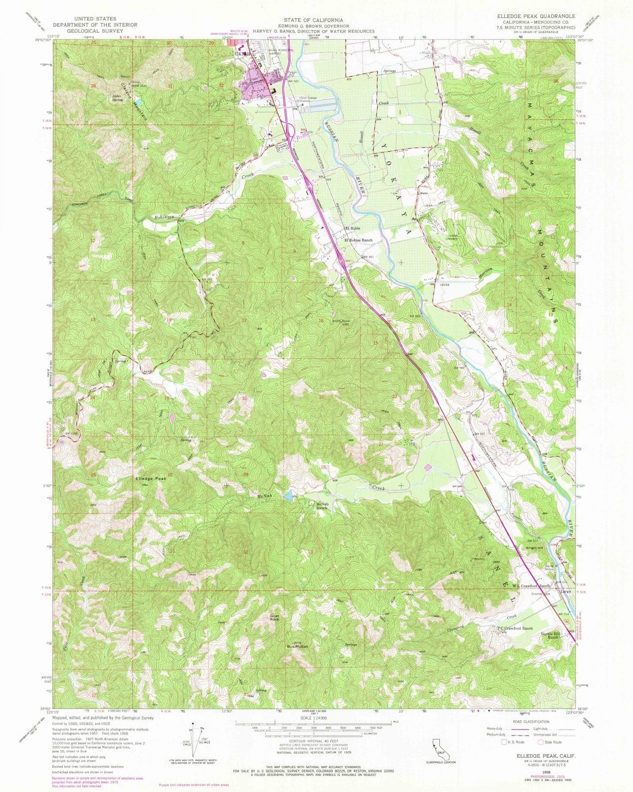 1958 Elledge Peak, CA - California - USGS Topographic Map