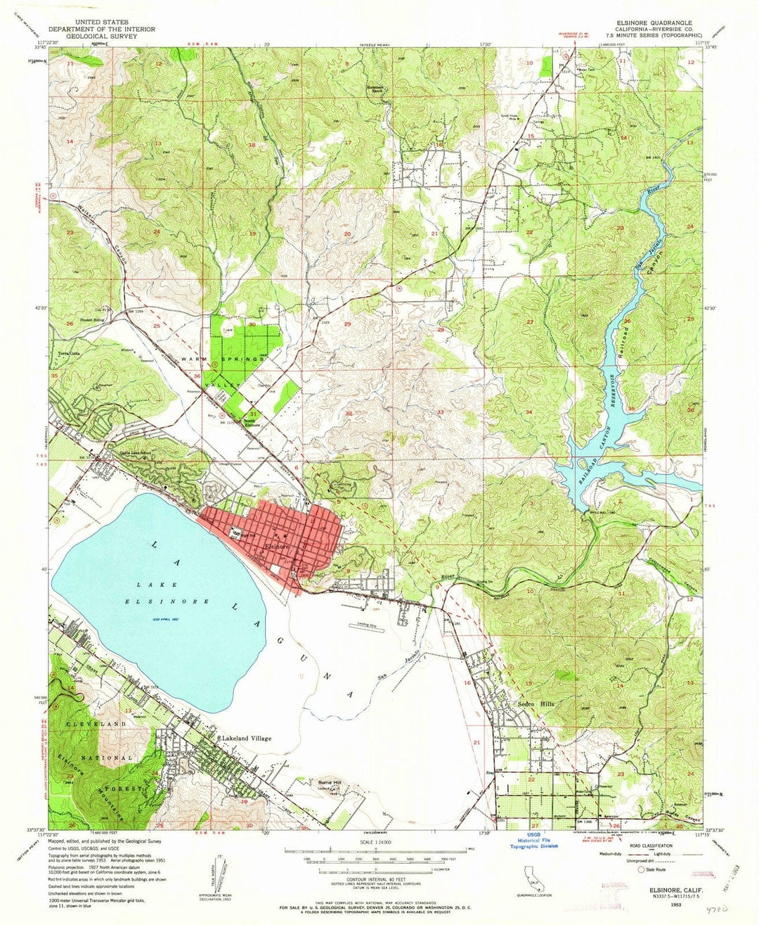 1953 Elsinore, CA - California - USGS Topographic Map