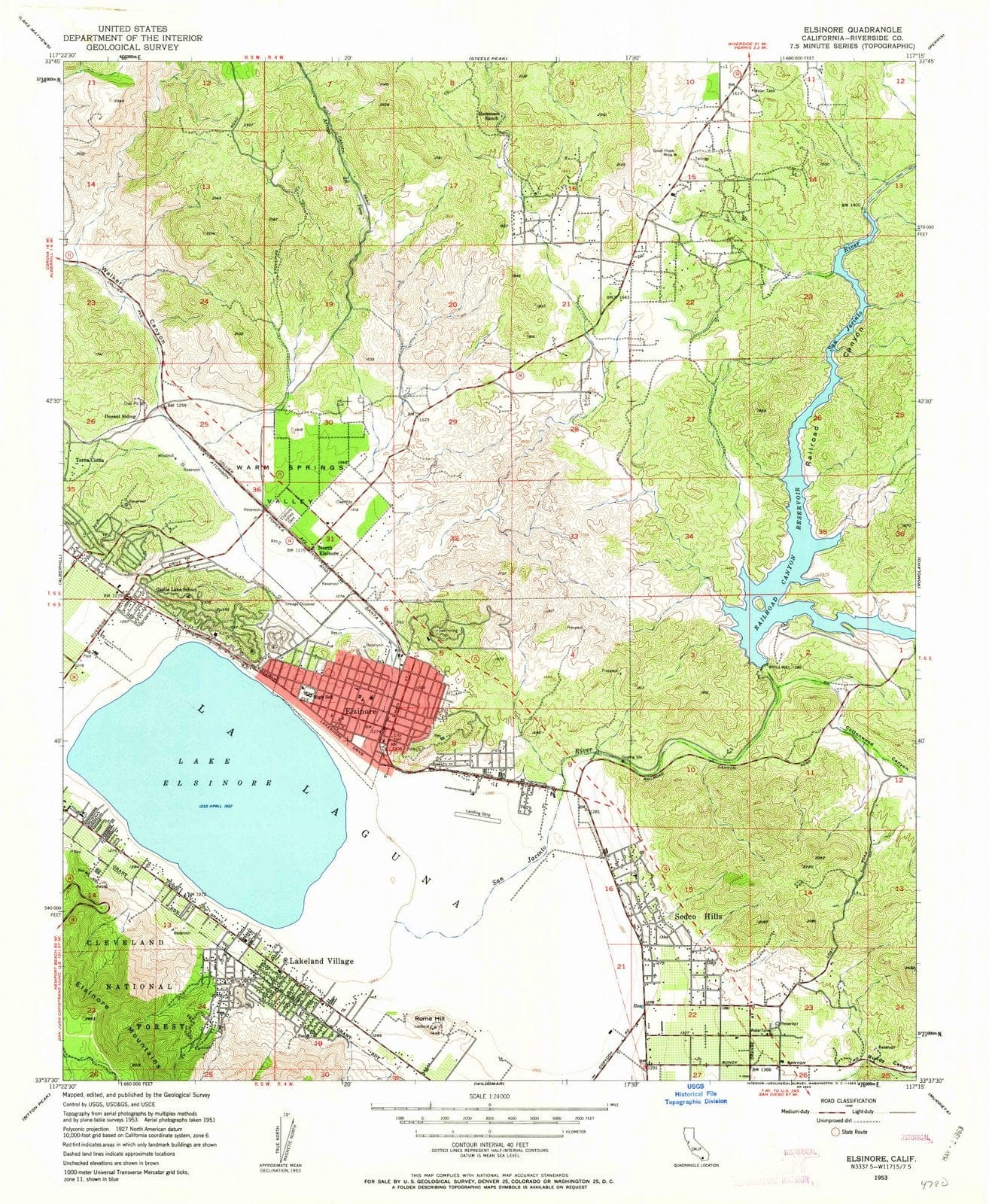 1953 Elsinore, CA - California - USGS Topographic Map