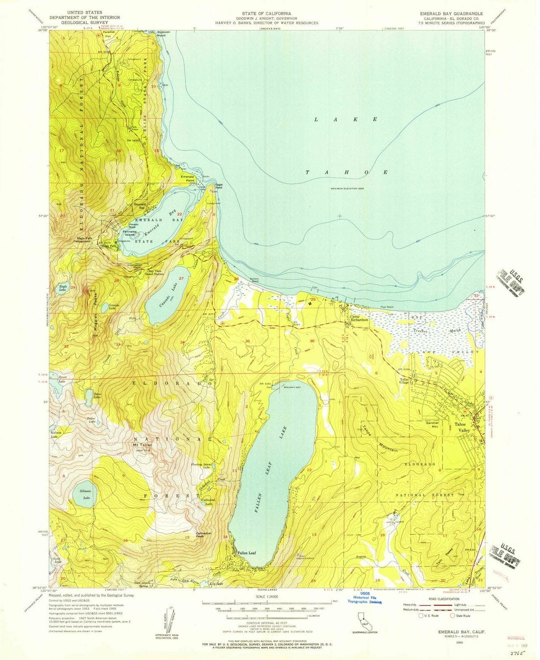 1955 Emerald Bay, CA - California - USGS Topographic Map